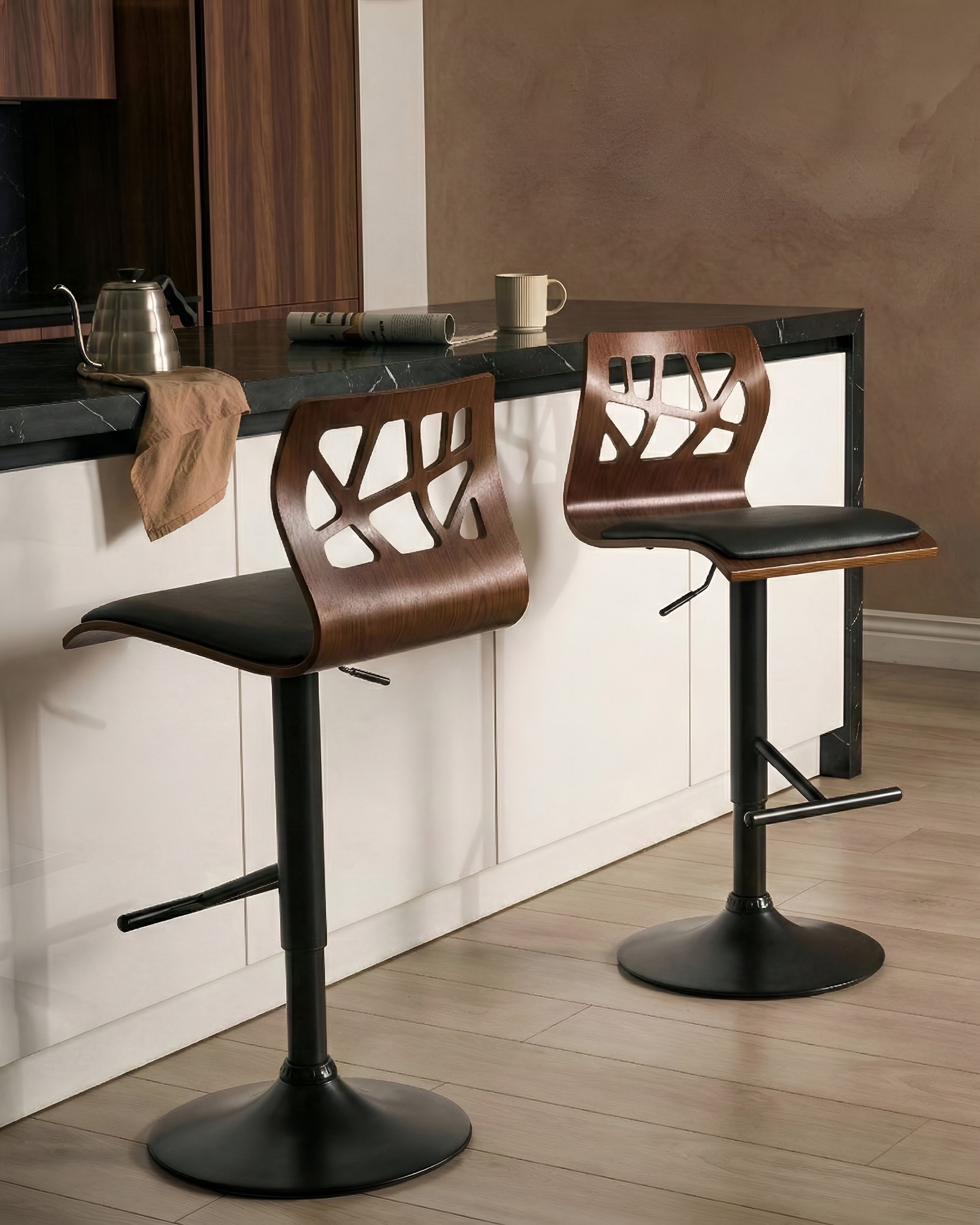 Set of 2 Bar Chairs PETERSBURG Faux Leather Swivel Black