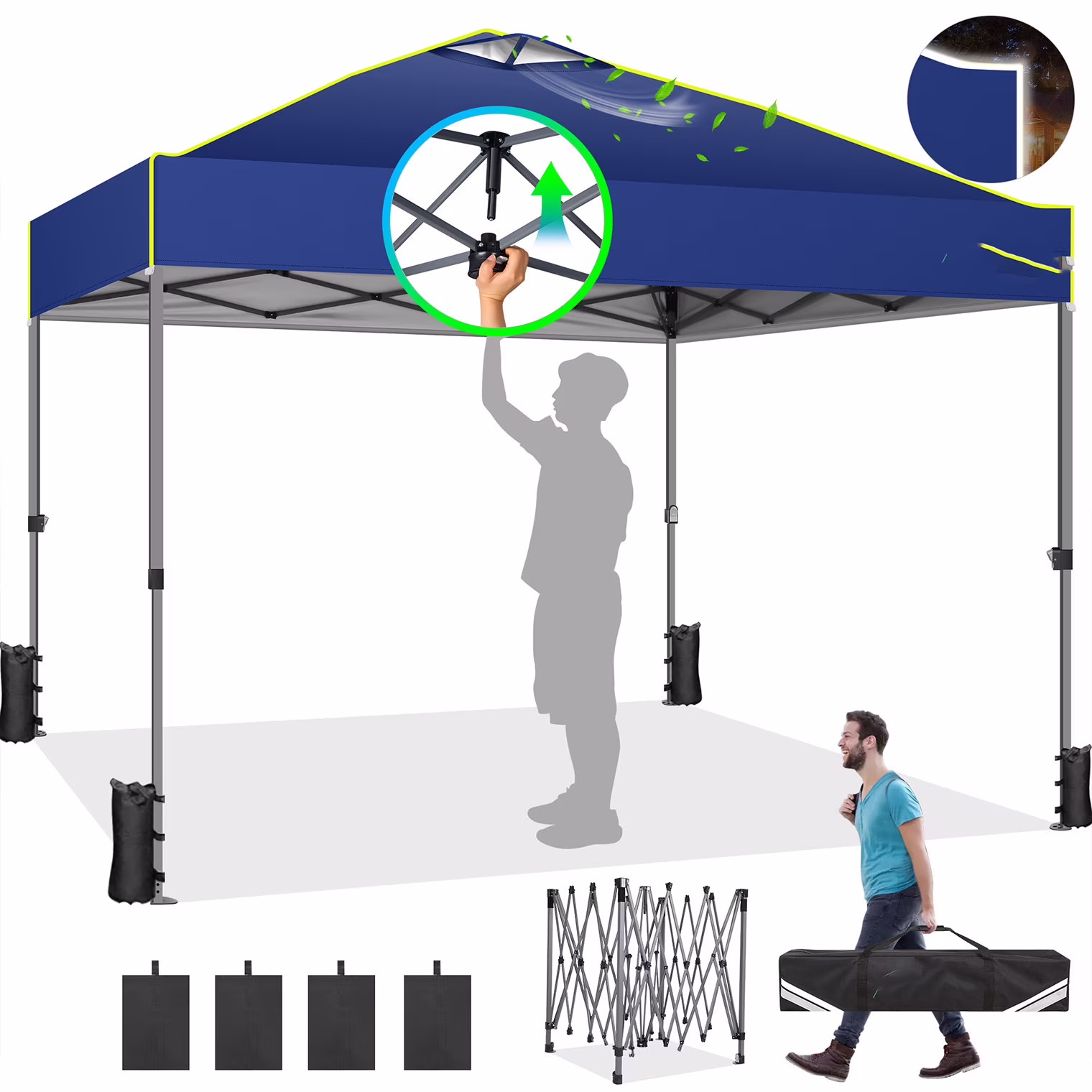 COBIZI 10x10 EZ Pop up Canopy Gazebo with Sidewalls,Pop up Canopy Tent Instant Shelter for Outdoor Party Camping Backyard Beach with Air Vent ,Carry Bag,Stakes,Ropes,Black - Image 18