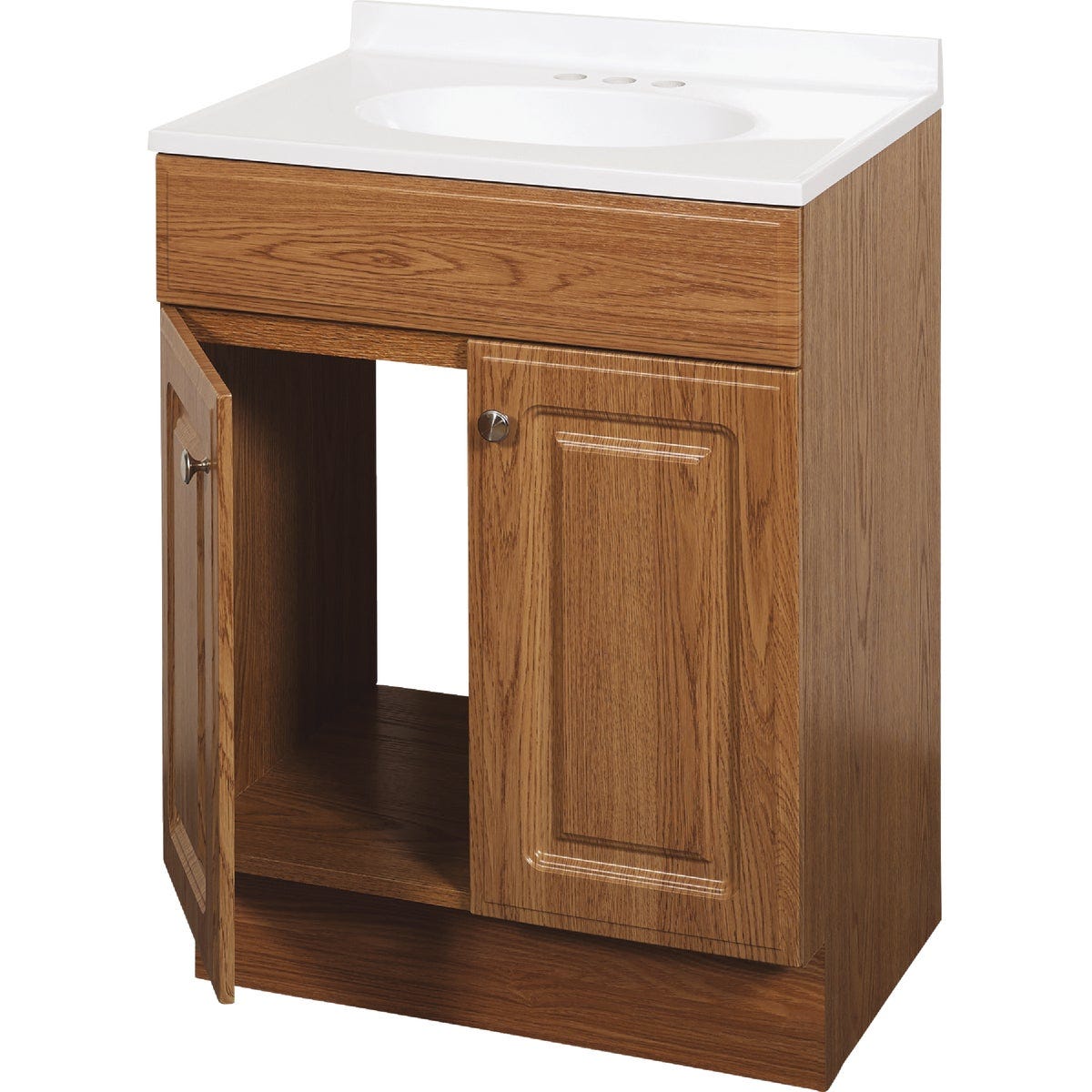 Zenith Zenna Home Oak 24 In. W x 35 In. H x 18 In. D Vanity with White Cultured Marble Top