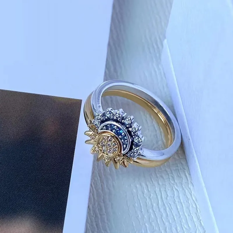 Sterling Zilveren Verstelbare Statement Ring met Zon en Maan Design