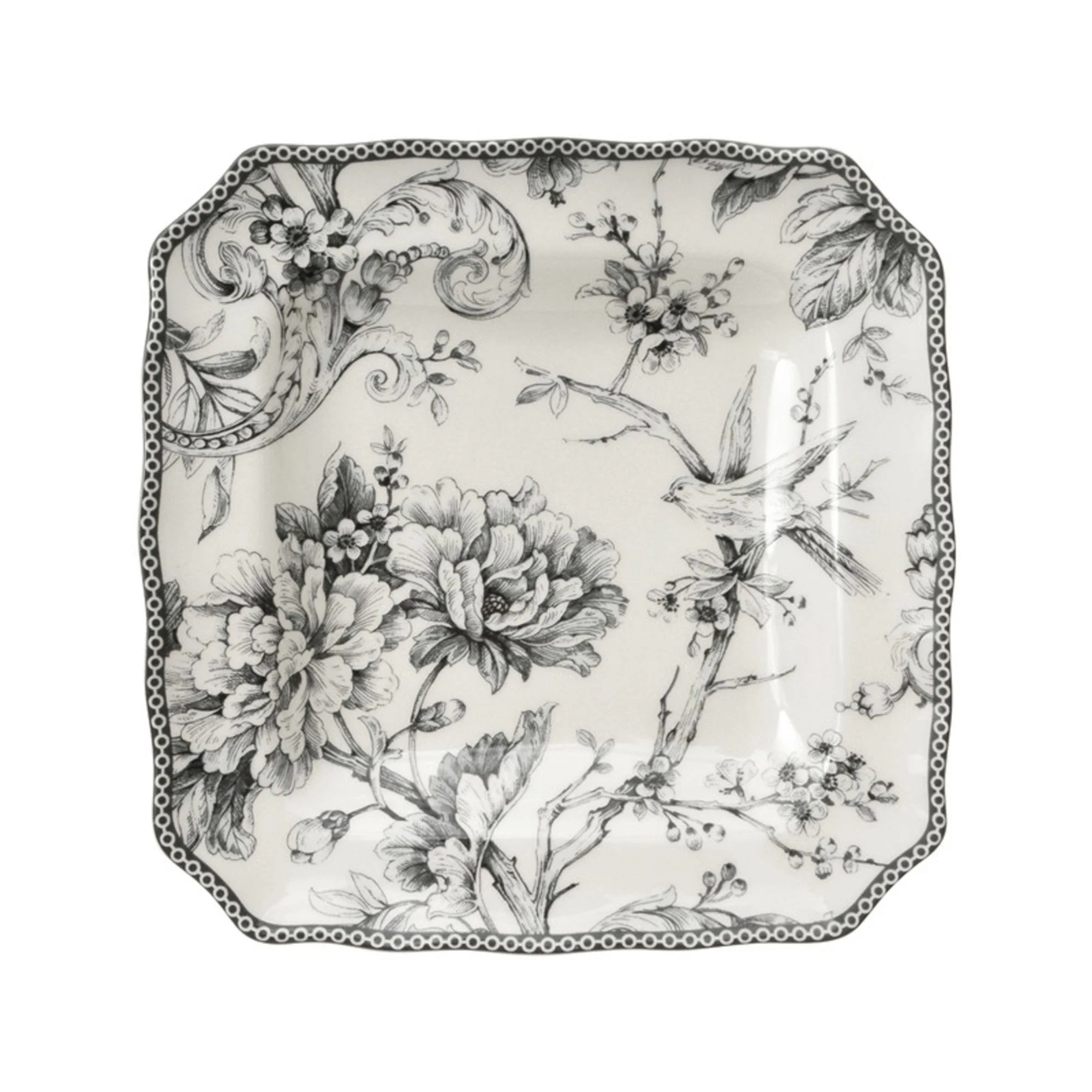 222 Fifth Adelaide Round 16-Piece Porcelain Dinnerware Set, Black Toile - Image 24