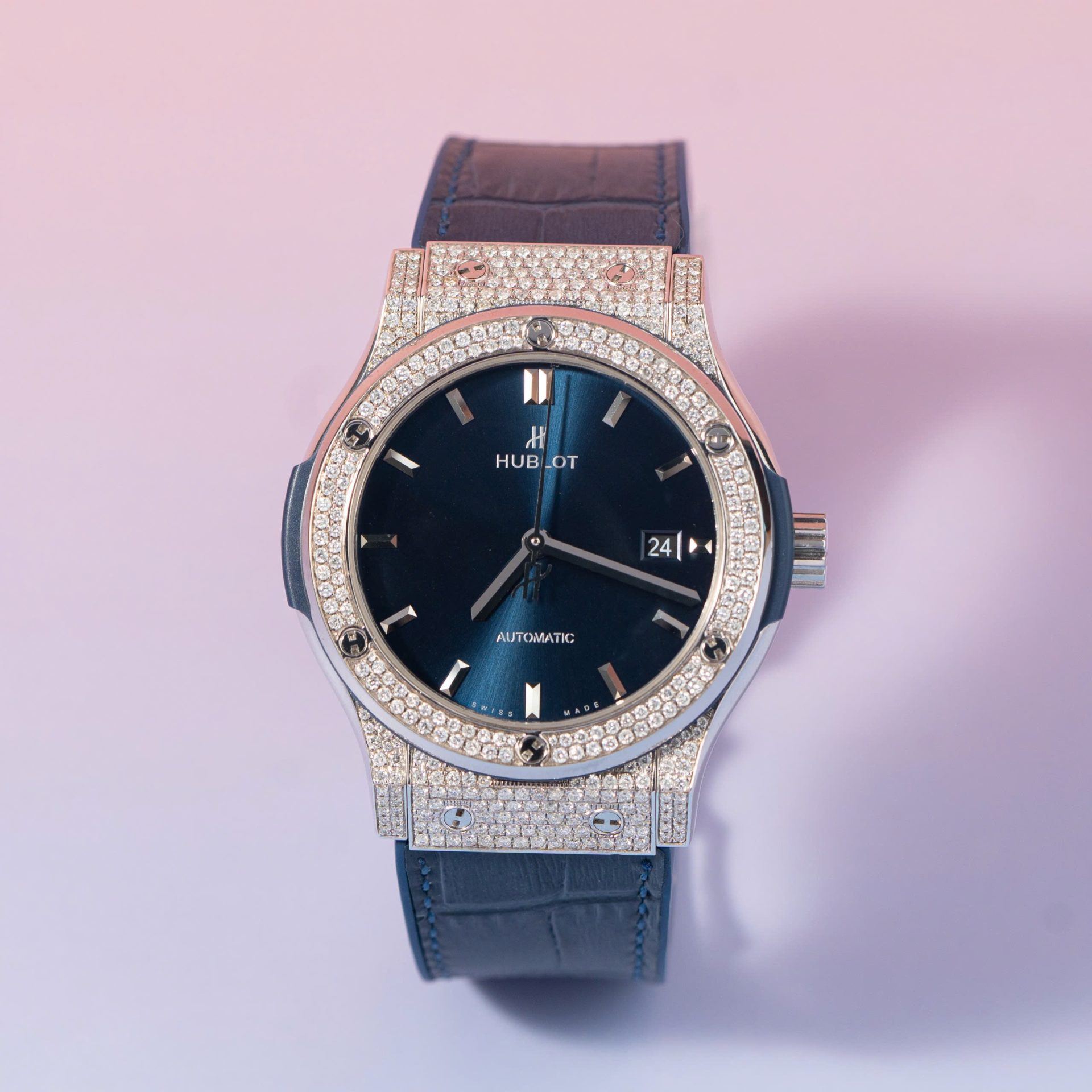 Hublot Replica 11 Watch Classic Fusion Full Natural Diamond Blue Dial 42mm - Elite Watch Atelier