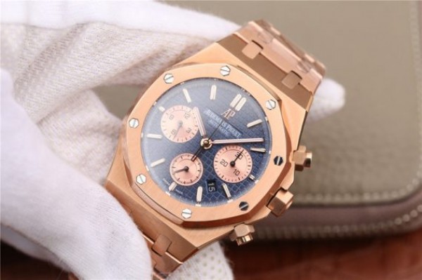 Replica Audemars Piguet Royal Oak Chronograph RG JHF Blue/RG Dial RG Bracelet A7750 - Elite Watch Atelier