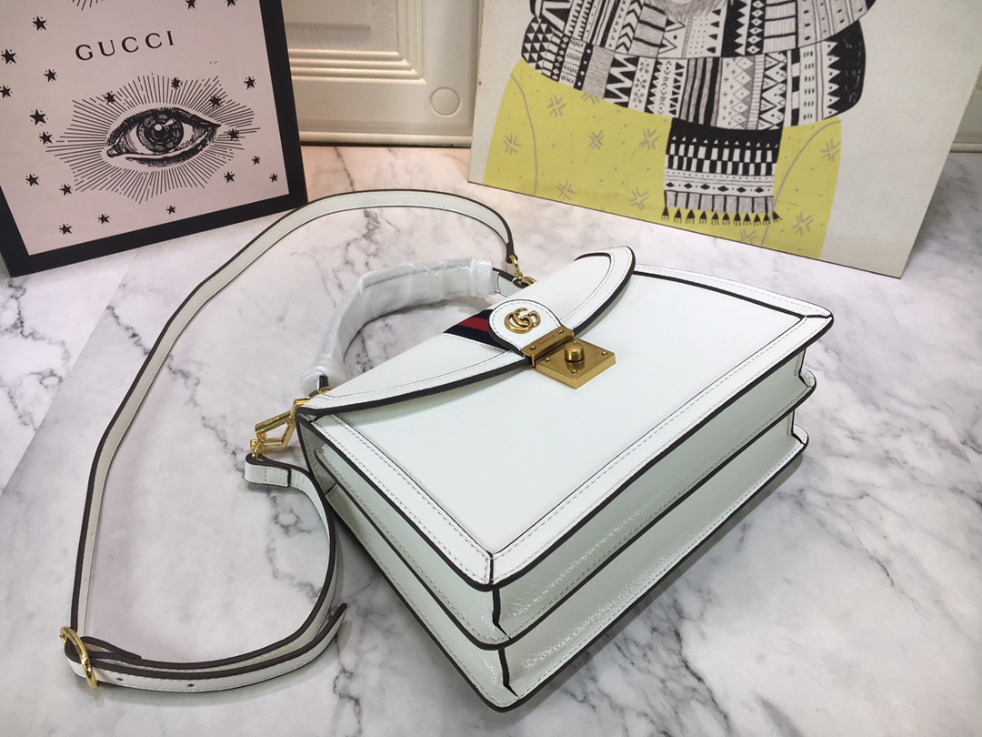 Replica Gucci Ophidia Small Top Handle Bag With Web Black/White1:1High-quality replica