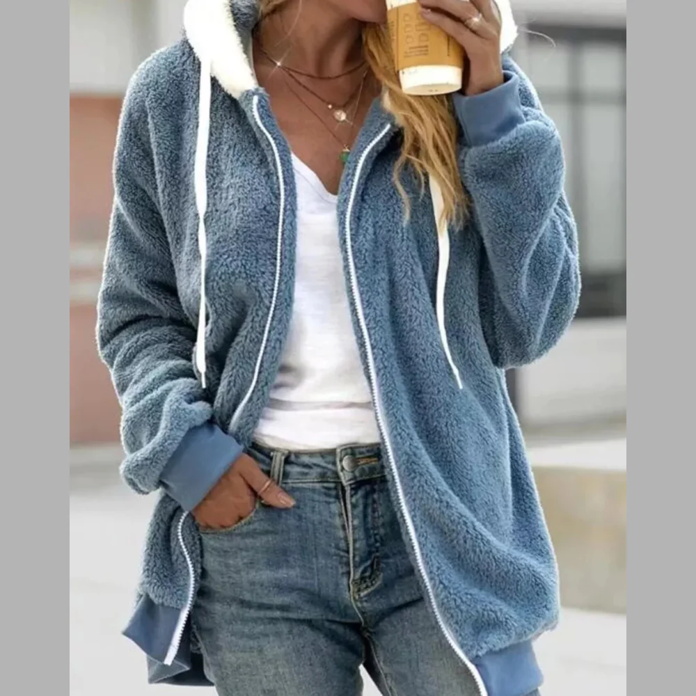 Full Size Cozy Fleece Zip-Up Hooded Jacket Plus Size - ZKZOOK