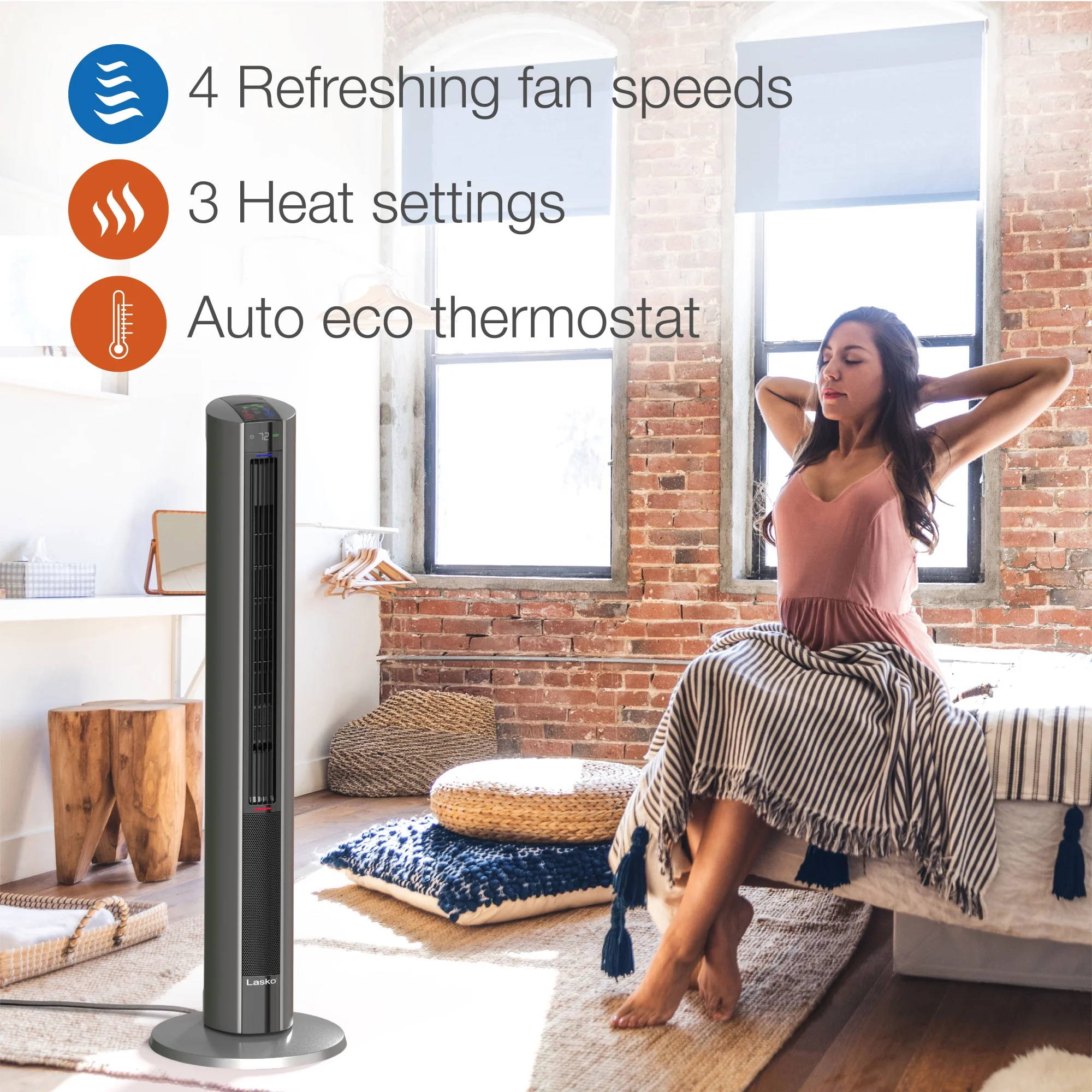 Lasko 42" 1500W All Season Tower Fan & Space Heater with Timer and Remote, White, FH500 - Image 35