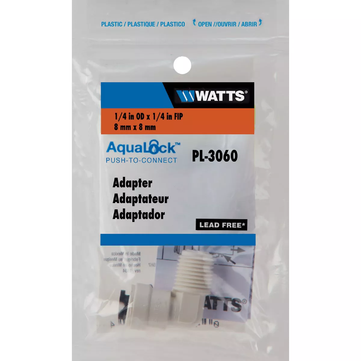 Watts Aqualock 1/4 In. OD x 1/4 In. FNPT Push-to-Connect Plastic Adapter
