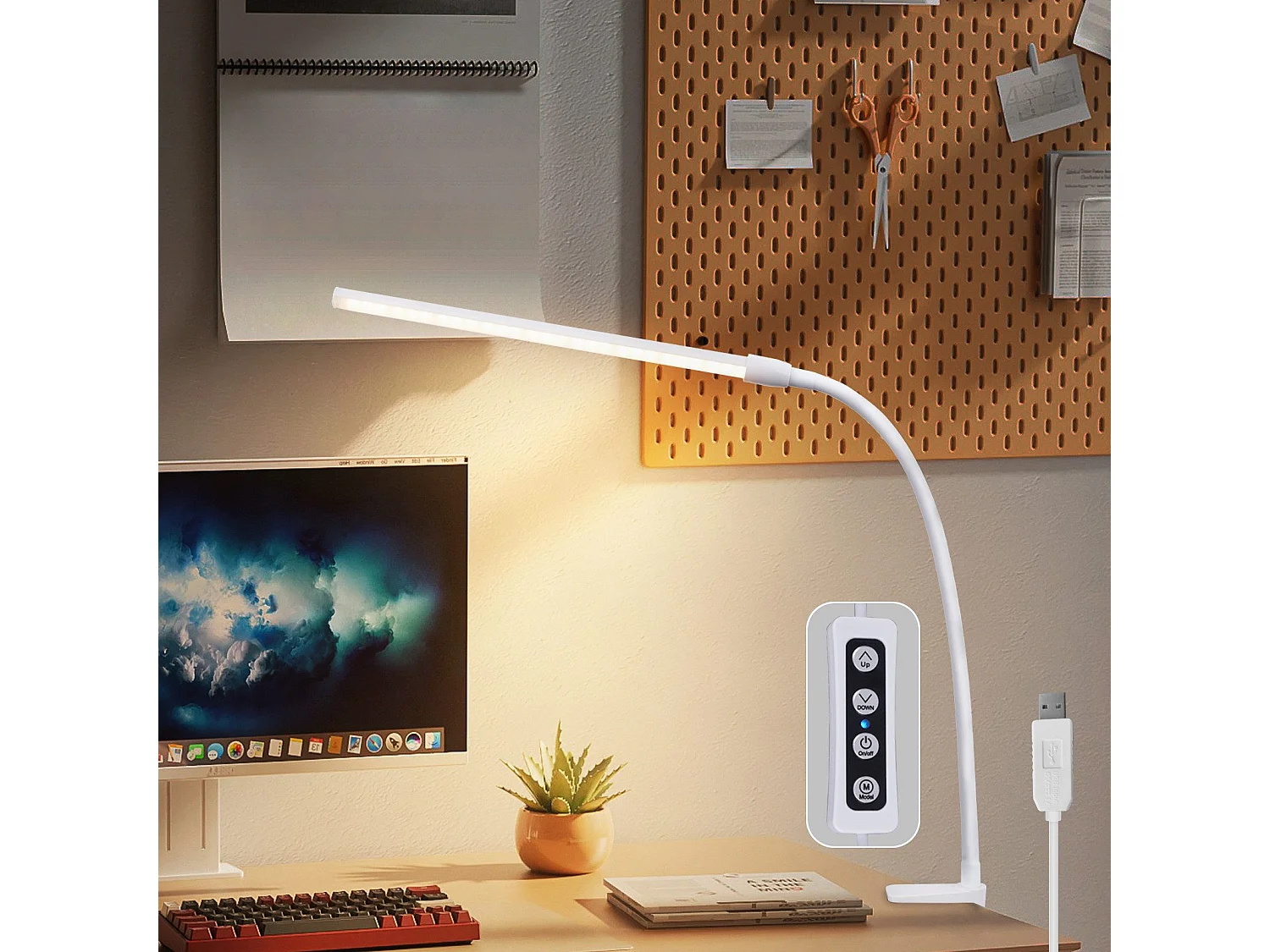 NETTLIFE Lampe de bureau LED à pince du jour blanche avec 3 températures de couleur 5 niveaux de luminosité USB flexible 5W