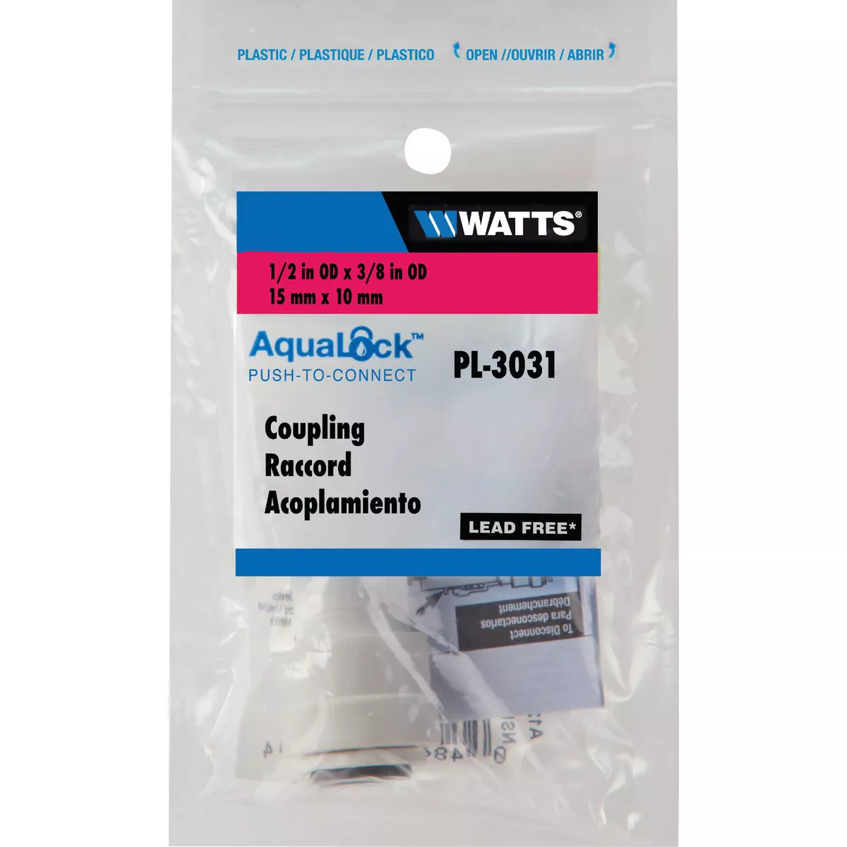 Watts 1/2 In. x 3/8 In. OD Tubing Quick Connect Plastic Coupling
