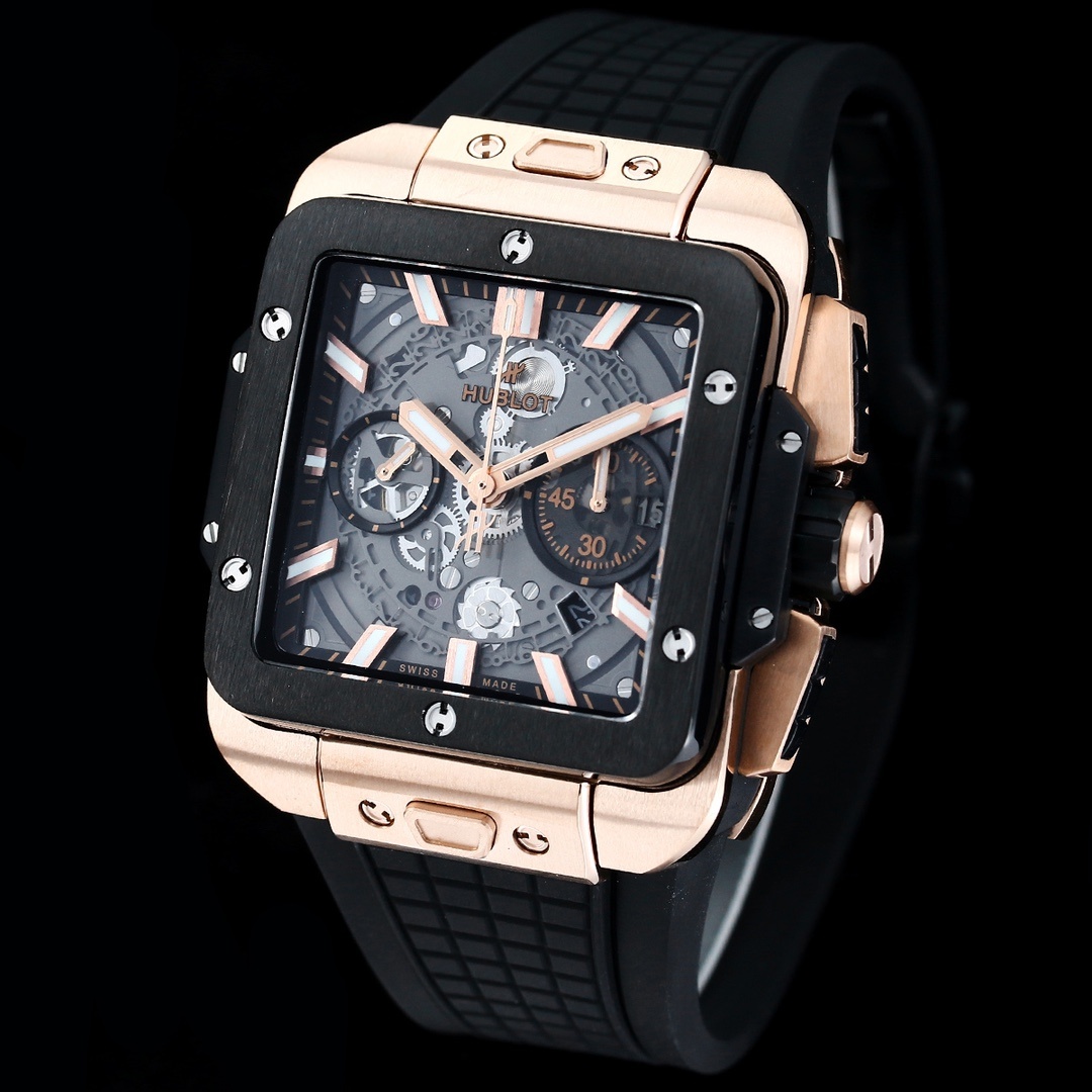 Hublot Big Bang, Square Bang Unico 42mm Textured Rubber Strap(1:1 replica) - Top club
