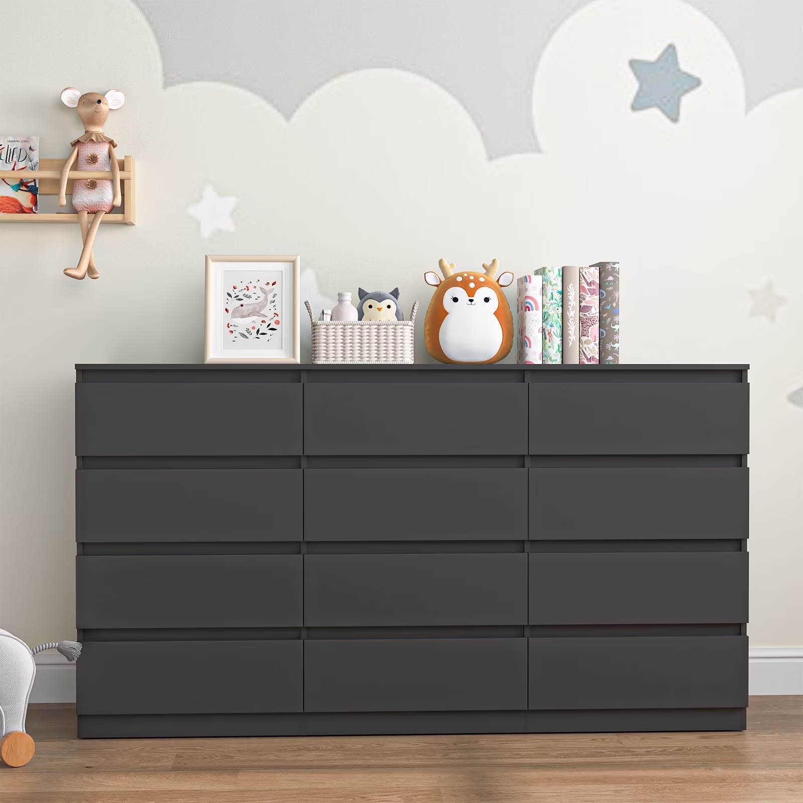 Kadyn White Chest of Drawer, 6 Double Drawer Dresser for Bedroom, Modern Storage Cabinet for Living Room, Dresser - Image 13