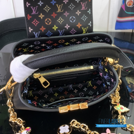 Black Pebbled Leather Mini Handbag with Gold Chain & Monogram Strap1:1High-quality replica