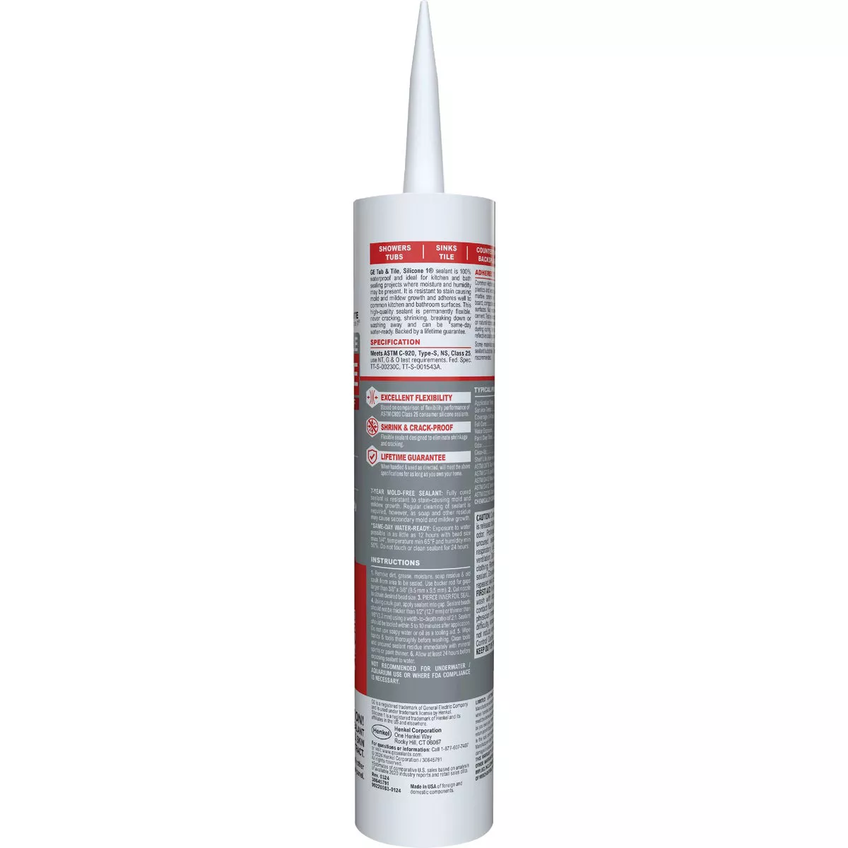 GE Silicone 1 Tub & Tile, White, 10.1 Oz. Cartridge