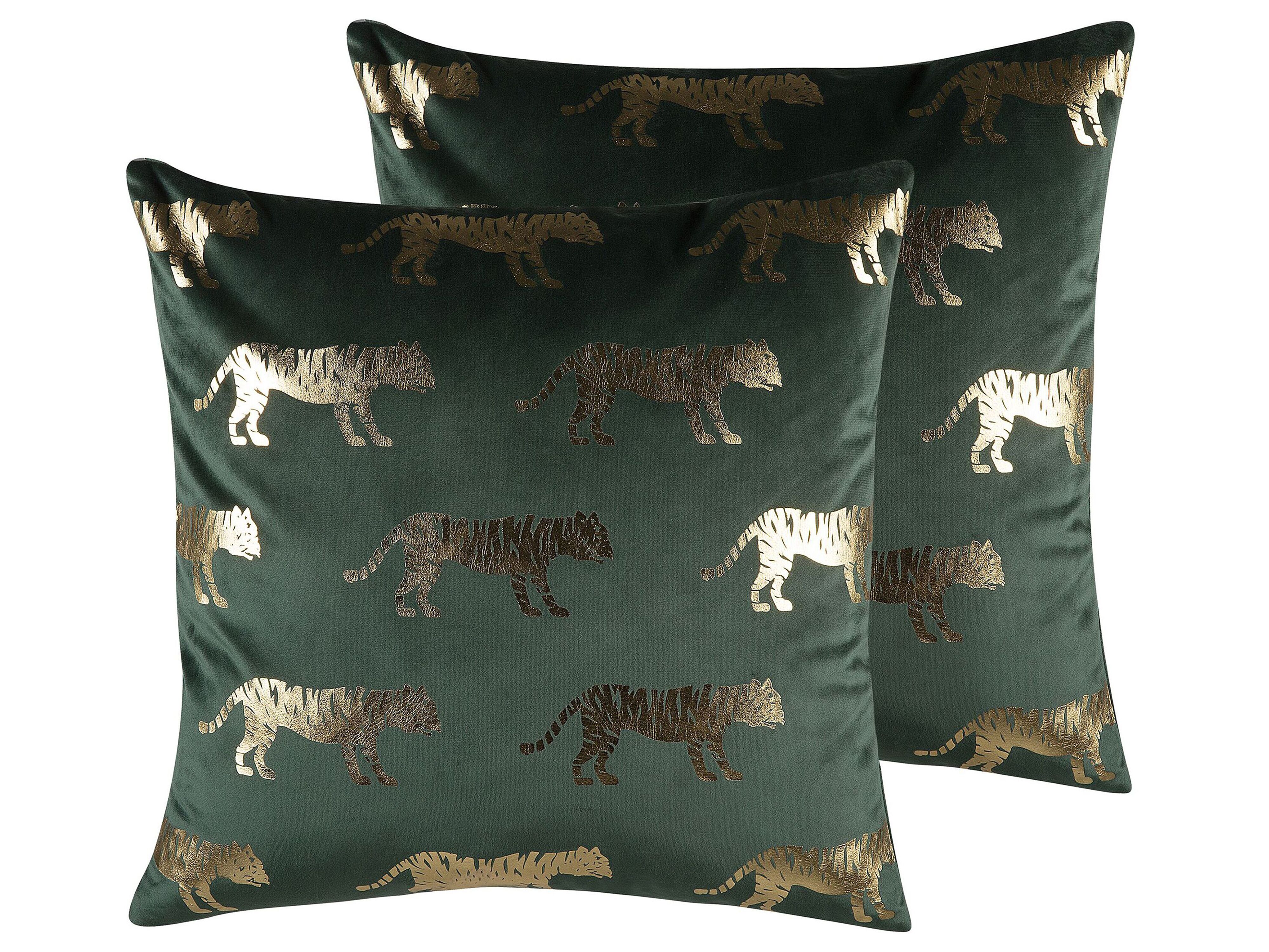 Set of 2 Decorative Cushions BLUEBELL Velvet 45 x 45 cm Dark Green Animal Pattern