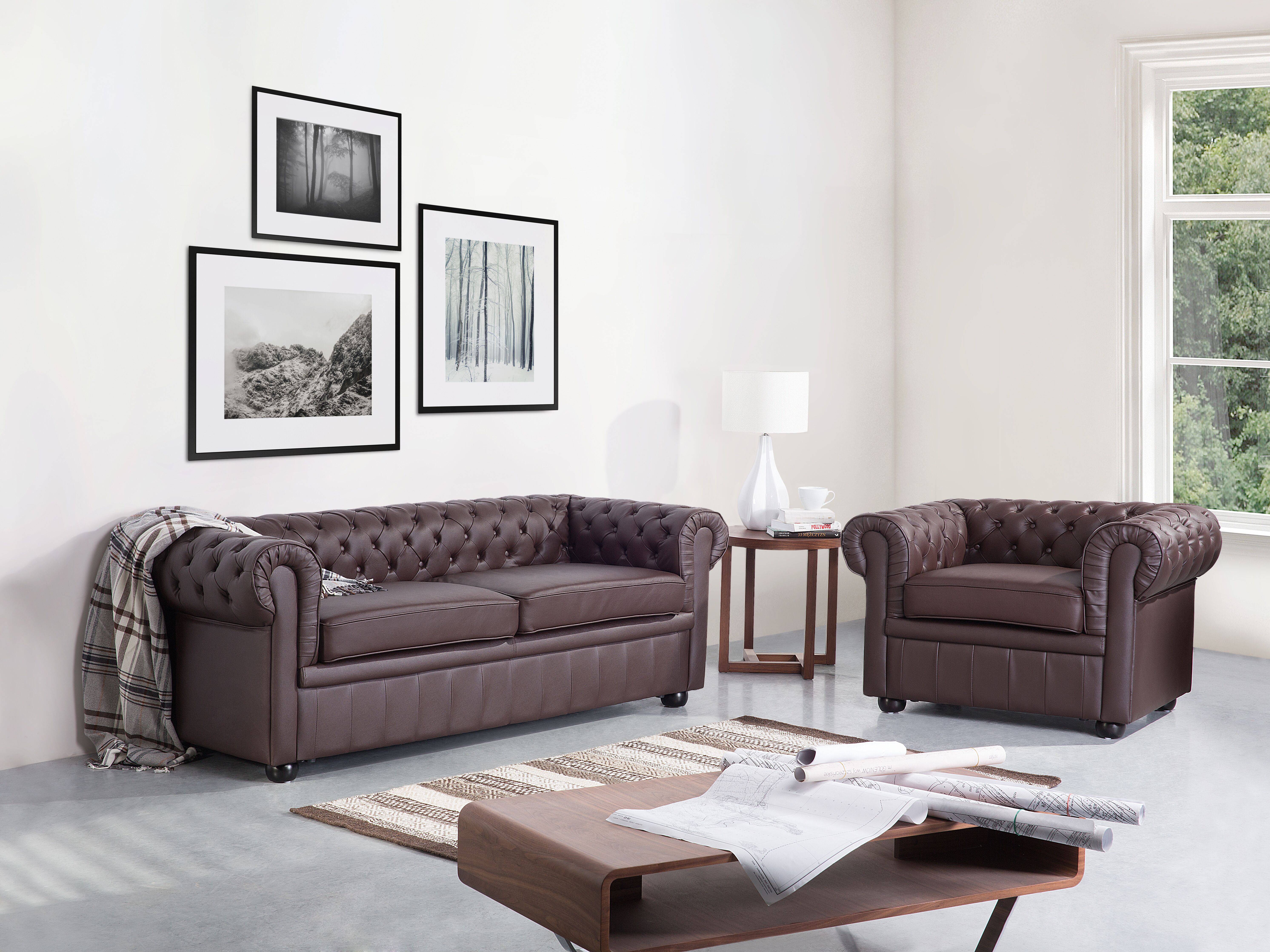 Living Room Set 4 Seater CHESTERFIELD Leather Brown