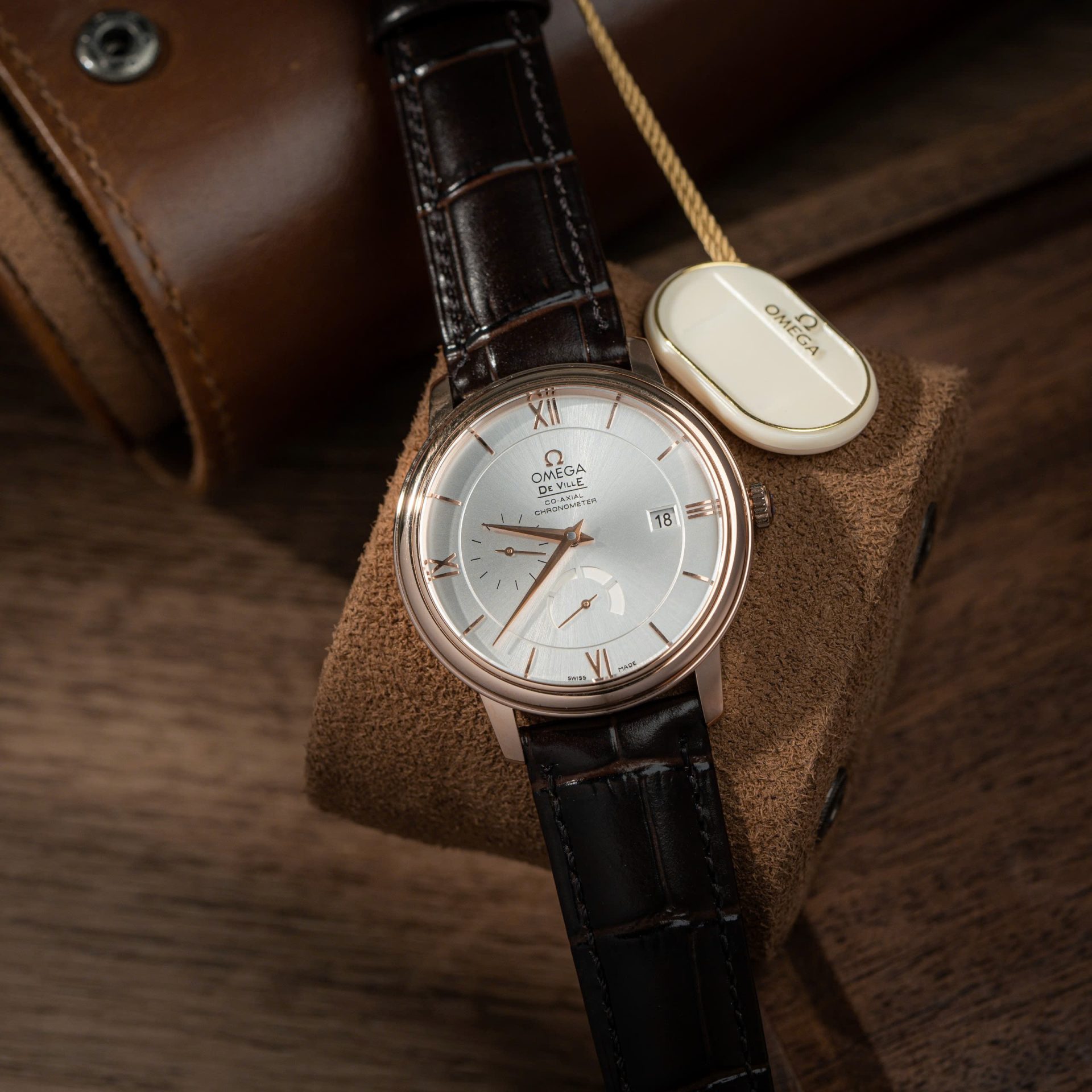 Omega De Ville Prestige Power Reserve Replica Watches Brown Leather Strap 39.5mm - Elite Watch Atelier