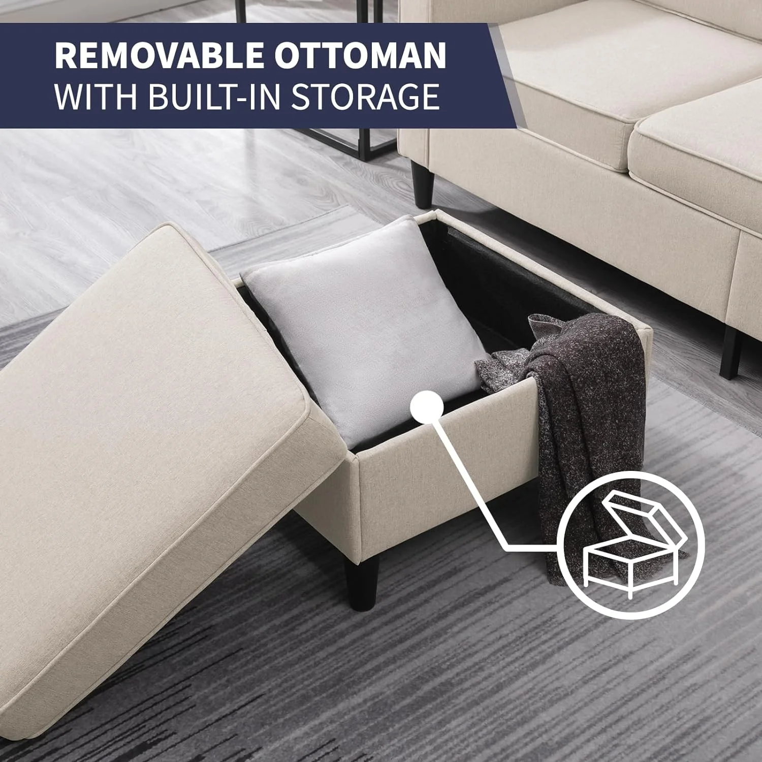 ijuicy Sectional Sofa Set,3PCS Living Room Furniture Couch Sets with Movable Storage Ottoman & Side Pockets,Include Sofa,Loveseat&Chair,Dark Gray - Image 23