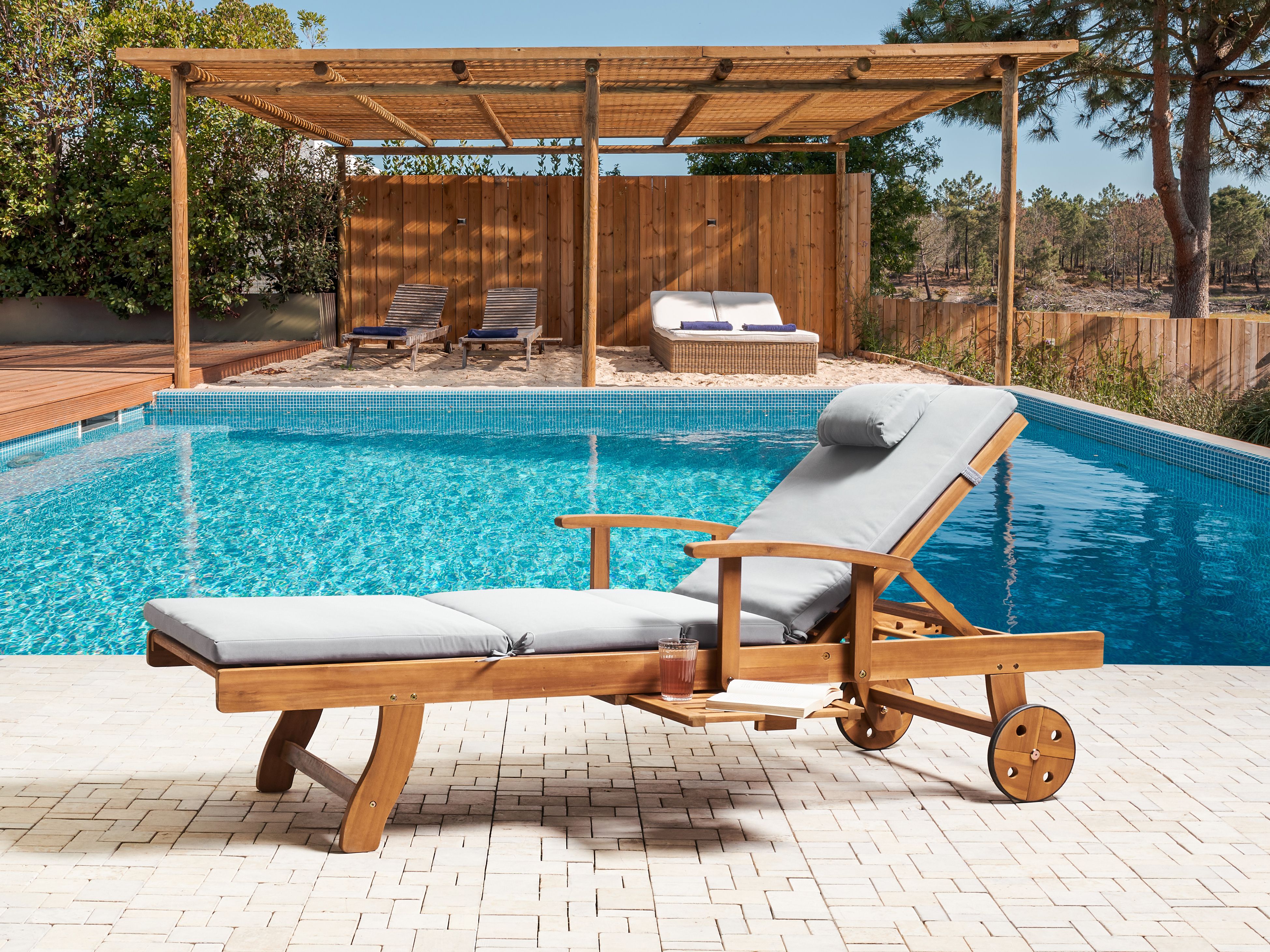 Sun Lounger Pad Cushion TOSCANA/JAVA/AMANTEA PREMIUM 189 x 58 cm Light Grey