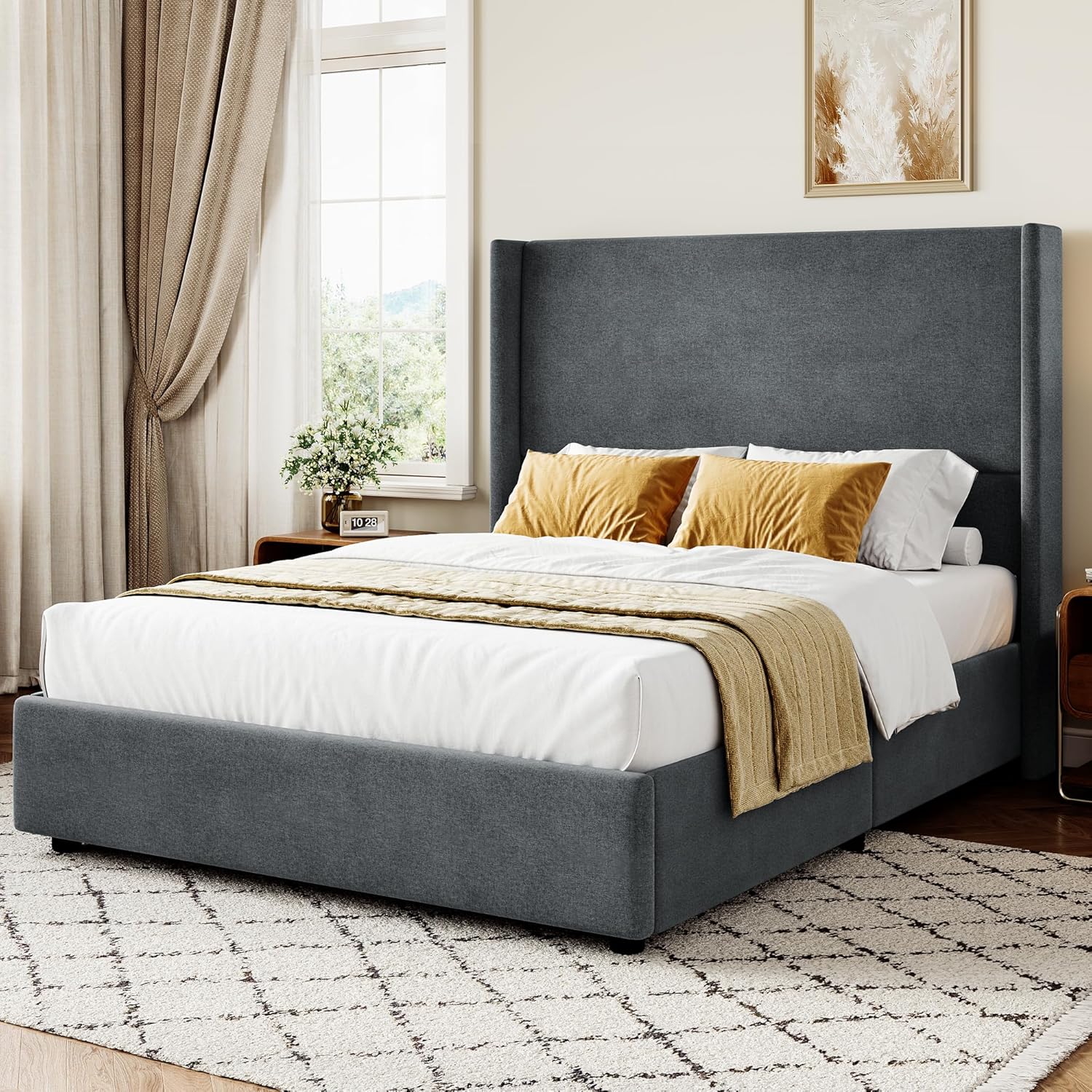 Queen Bed Frame, Upholstered Platform Bed with 55.5