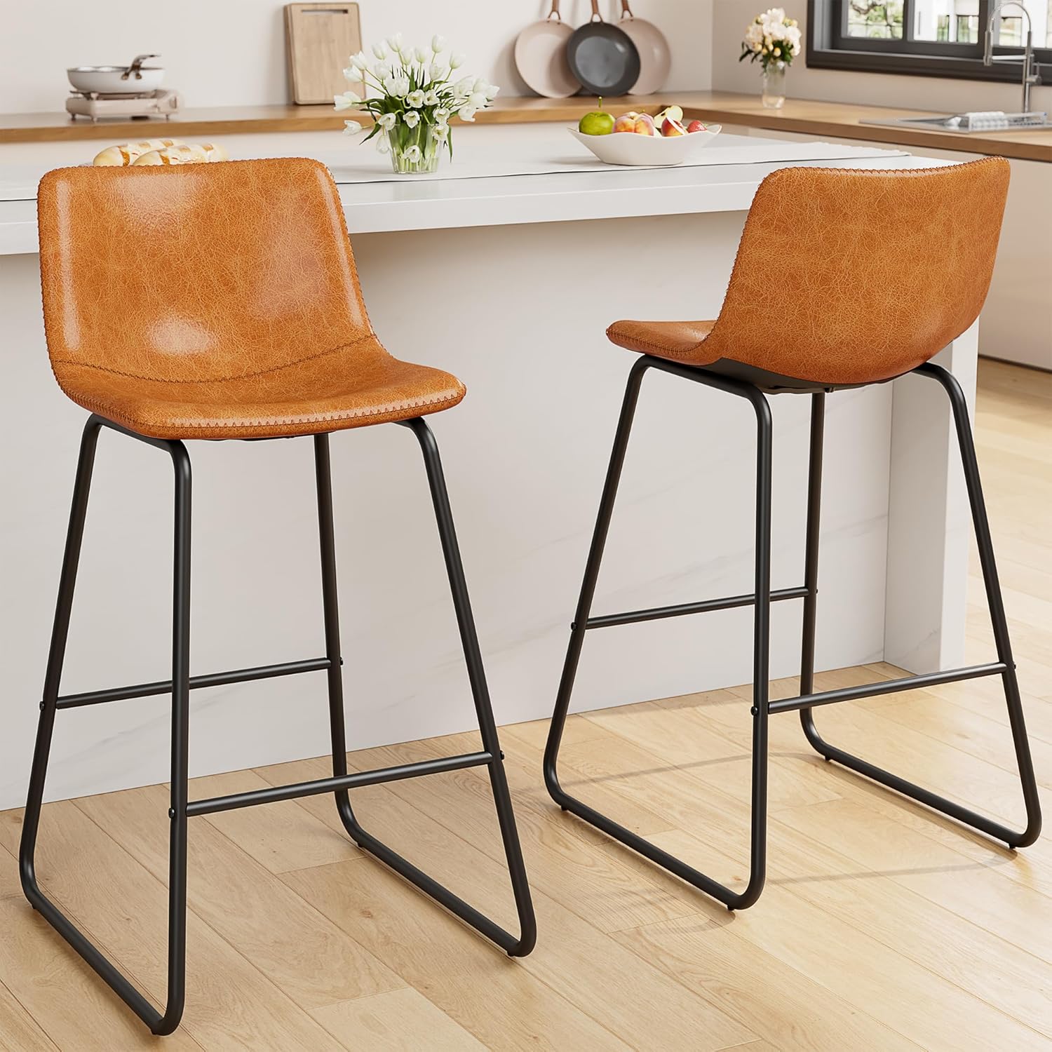 Bar Stools Set of 4, PU Leather Counter Height Bar Stools, 26