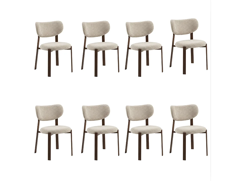 Lot de 8 chaises de salle à manger Luma - Tissu Beige / Pieds Noyer