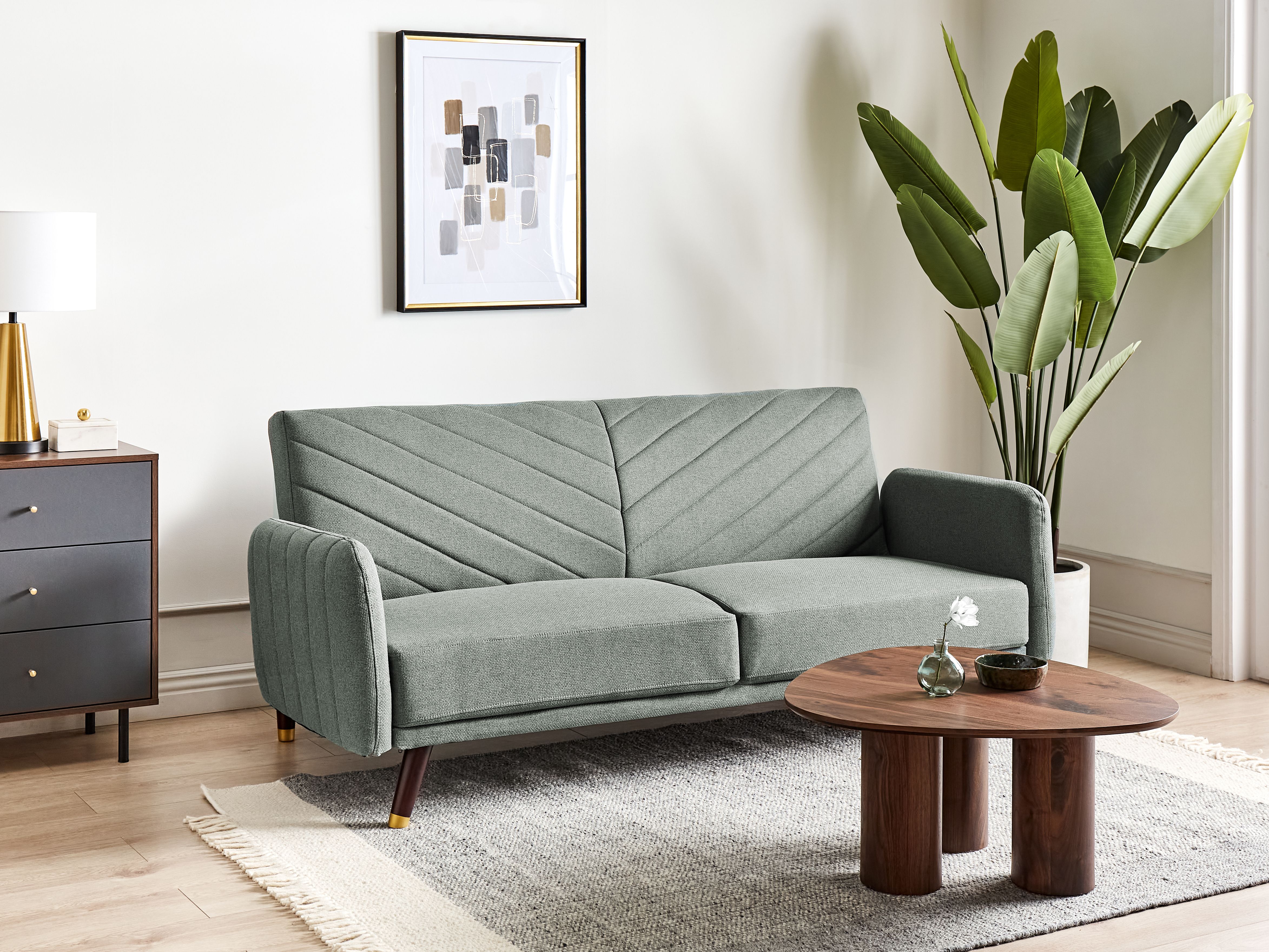 Sofa Bed 3 Seater SENJA Faux Linen Light Green