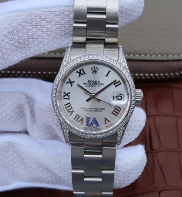 Replica Rolex DateJust 31mm 178383 Diamonds Bezel Roman Markers White Dial A2235 - Elite Watch Atelier