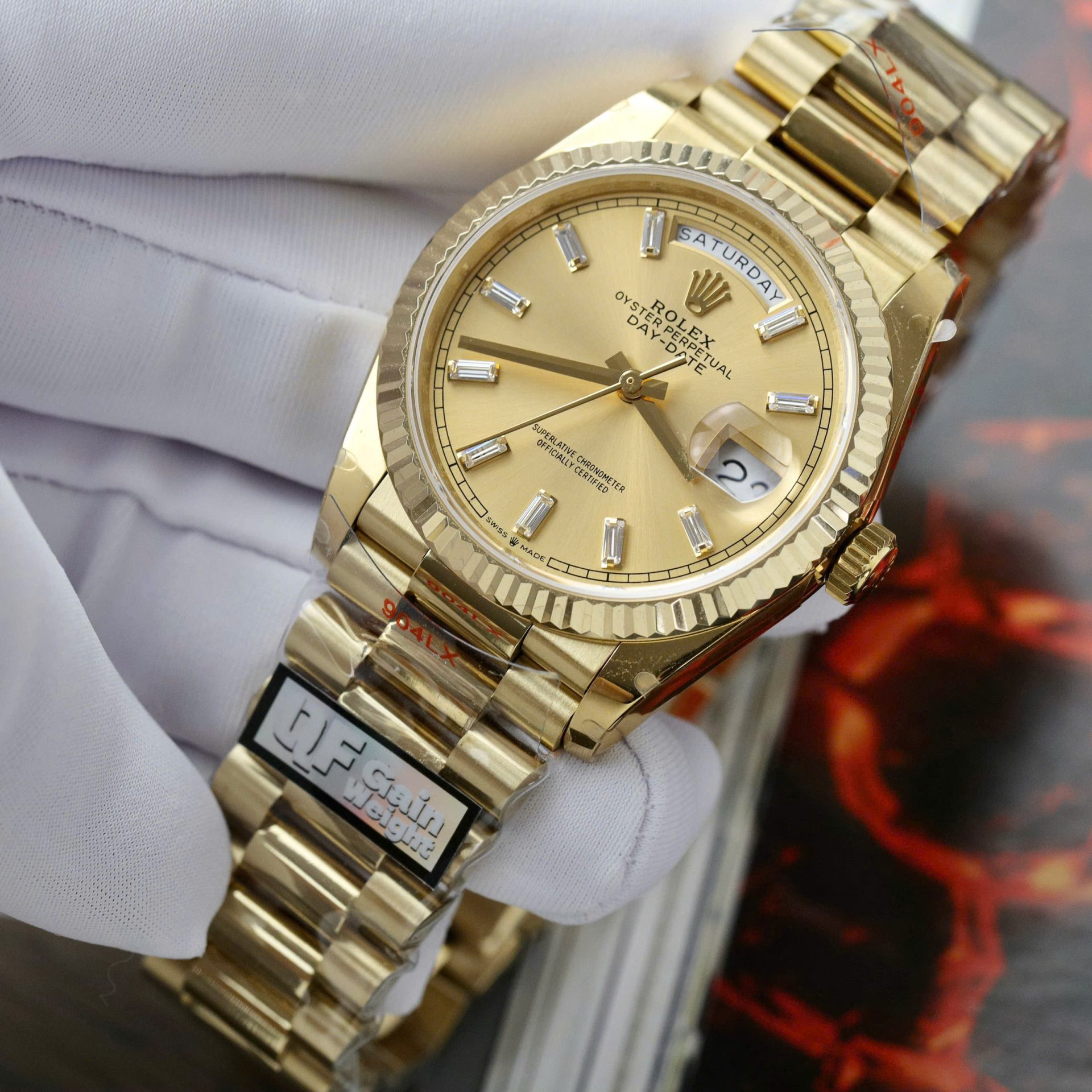 Rolex Day-Date 128238 Replica Watch Yellow Dial Weight 158gram QF Factory 36mm - Top club