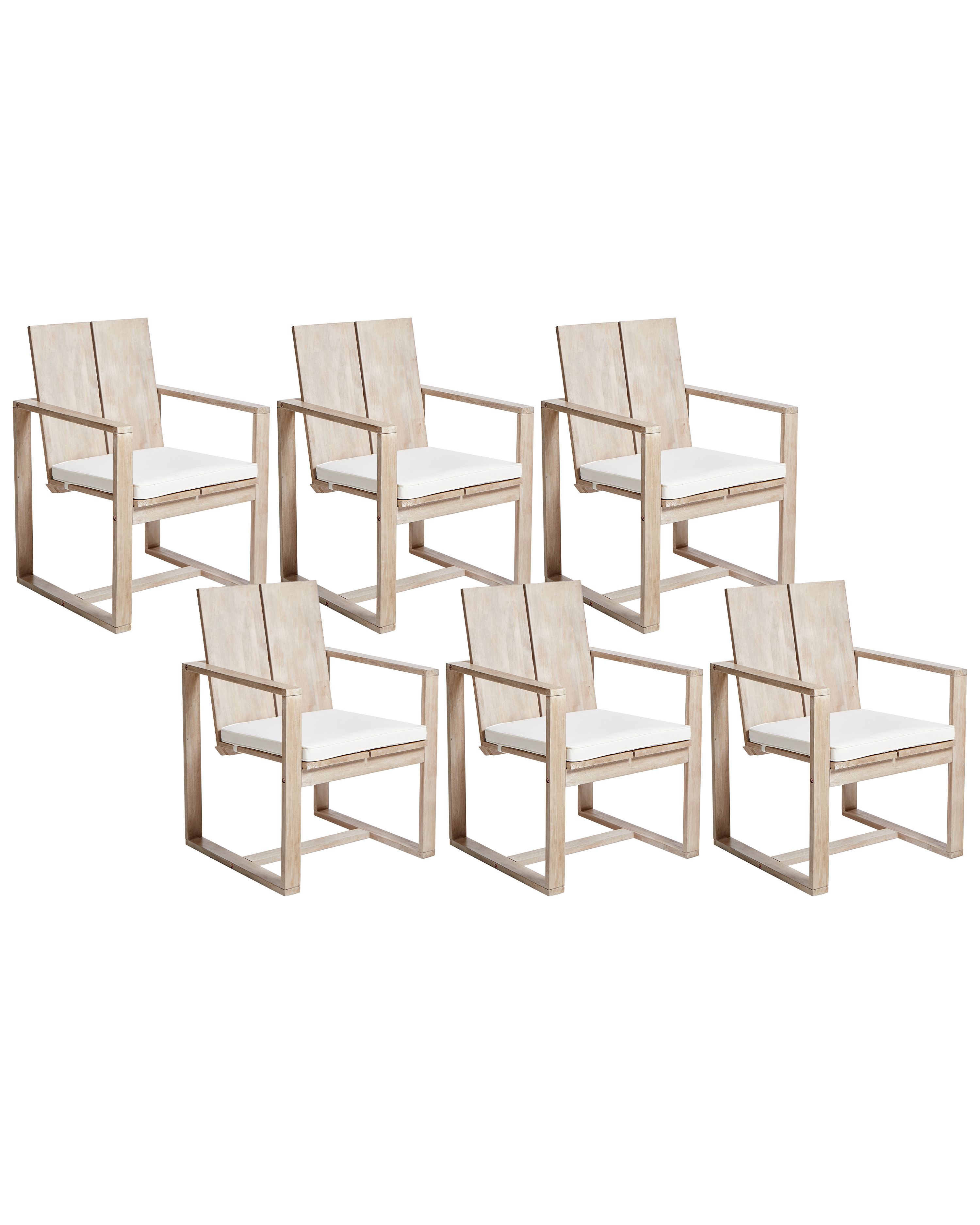 Set of 6 Garden Chairs with Cushions AZZANELLO Acacia Wood Off-White