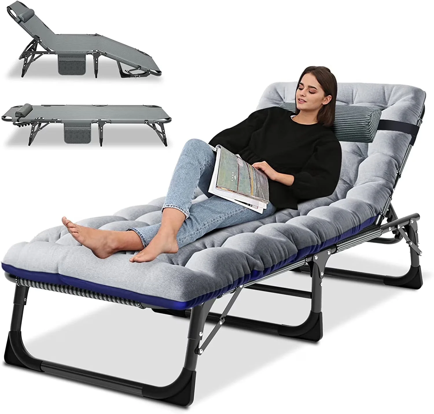 Slsy 5-Position Adjustable Folding Lounge Chair And Cot - 75.2" x 25.6" x 11.8" - Image 11 Slsy 5-Position Adjustable Folding Lounge Chair And Cot - 75.2" x 25.6" x 11.8" - Image 11