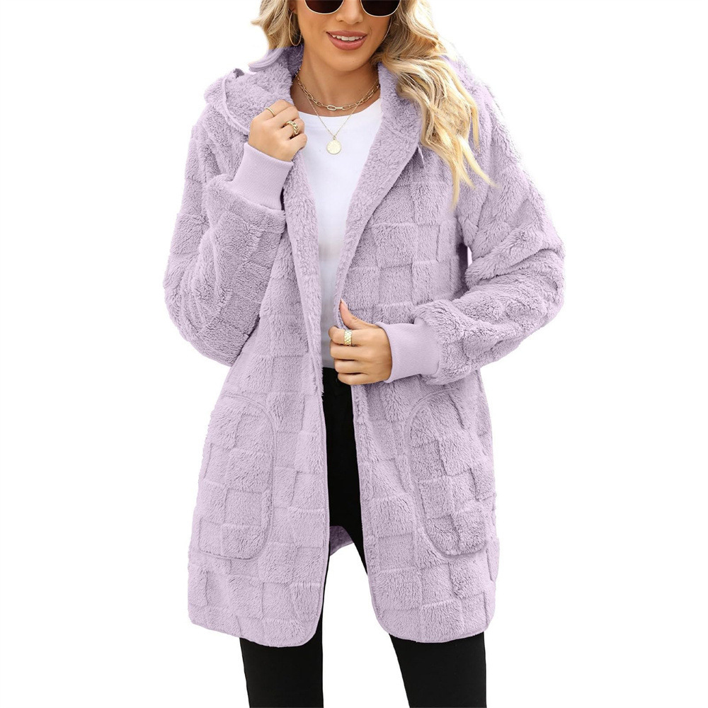 Plush home wear European and American Amazon cross-border women's clothing autumn and winter plaid plush cardigan furry casual jacket for women