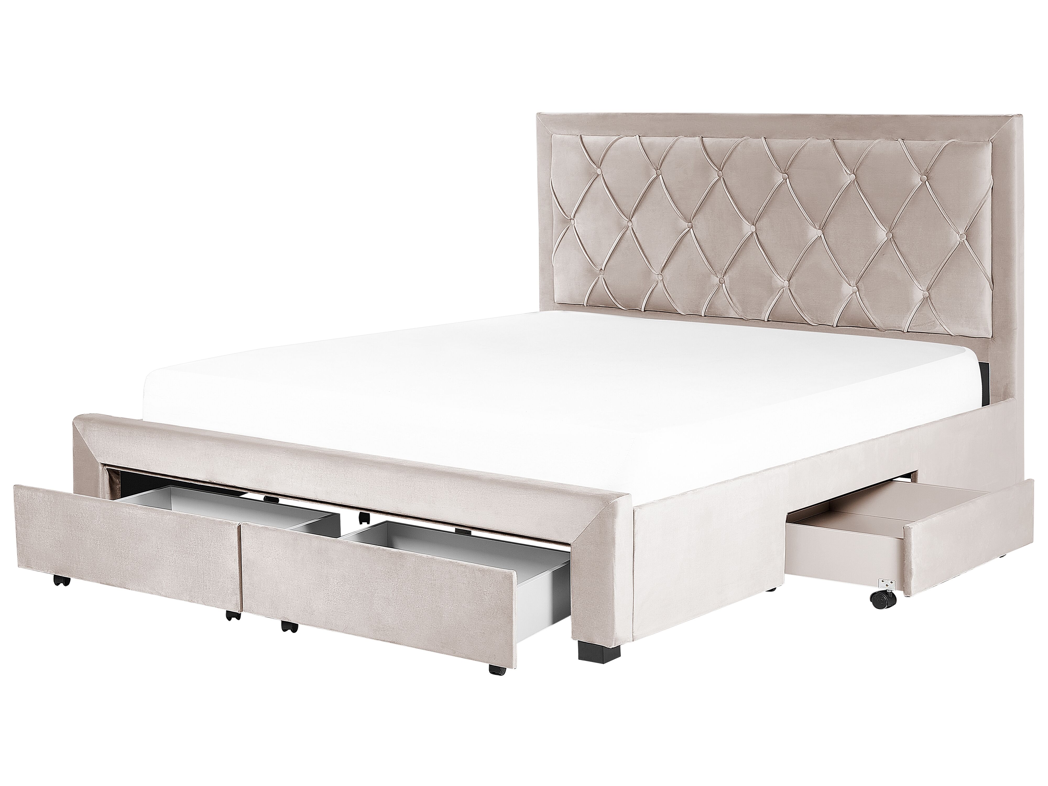 Bed with Storage Drawers Velvet LIEVIN 180 x 200 cm (EU Super King) Beige