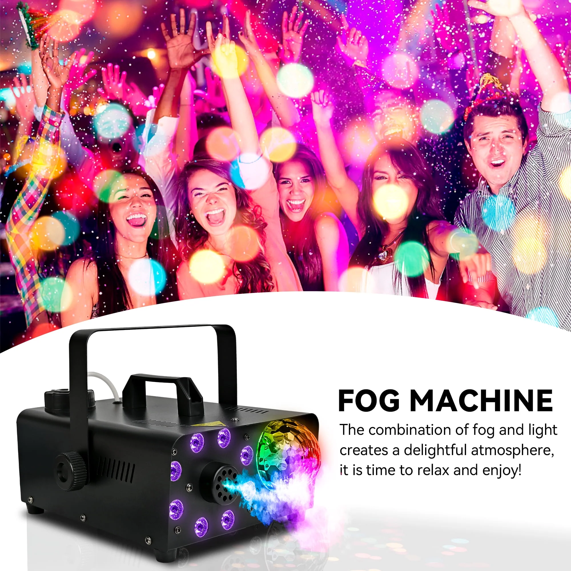 Yexmas 600W Fog Machine with Disco Ball & 8 RGB LED Lights – 2000CFM and Remote Control for Parties, Weddings, Halloween & DJ Events - Image 11 Yexmas 600W Fog Machine with Disco Ball & 8 RGB LED Lights – 2000CFM and Remote Control for Parties, Weddings, Halloween & DJ Events - Image 11