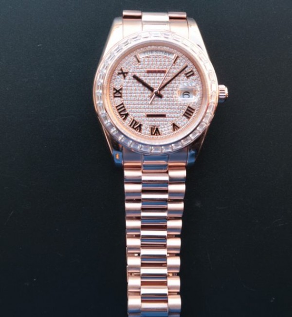 Replica Rolex Day-Date 218399 Roman Numerals RG Full Diamonds A3255 - Top club