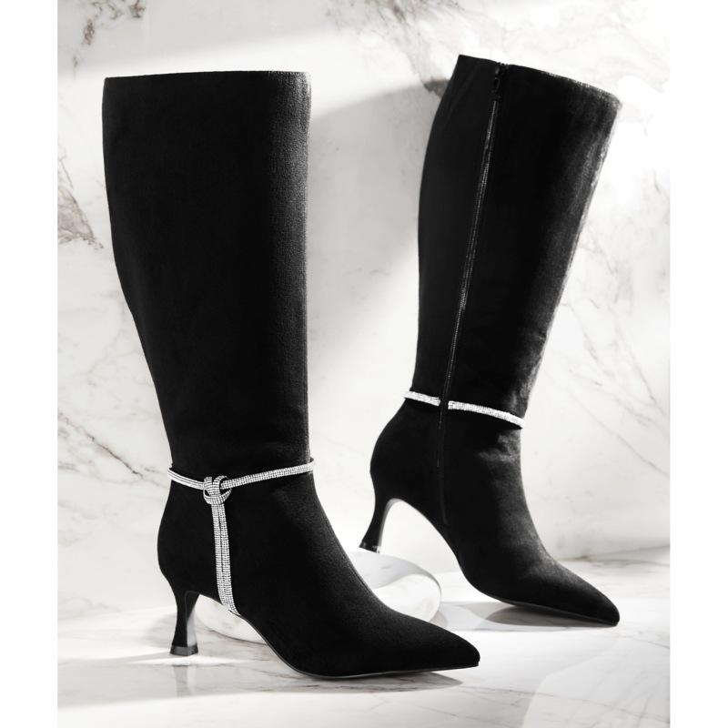 Rhinestone-Embellished Tall Boot for Women with Memory Foam and 2.75
