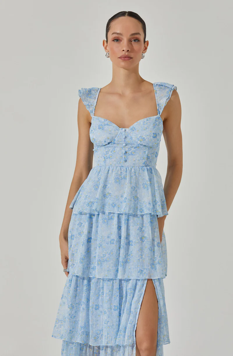 Midsummer Floral Tiered Maxi Dress - Blue