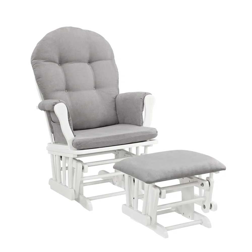 Angel Line Windsor Glider and Ottoman, Natural Finish with Gray Cushions - Image 22