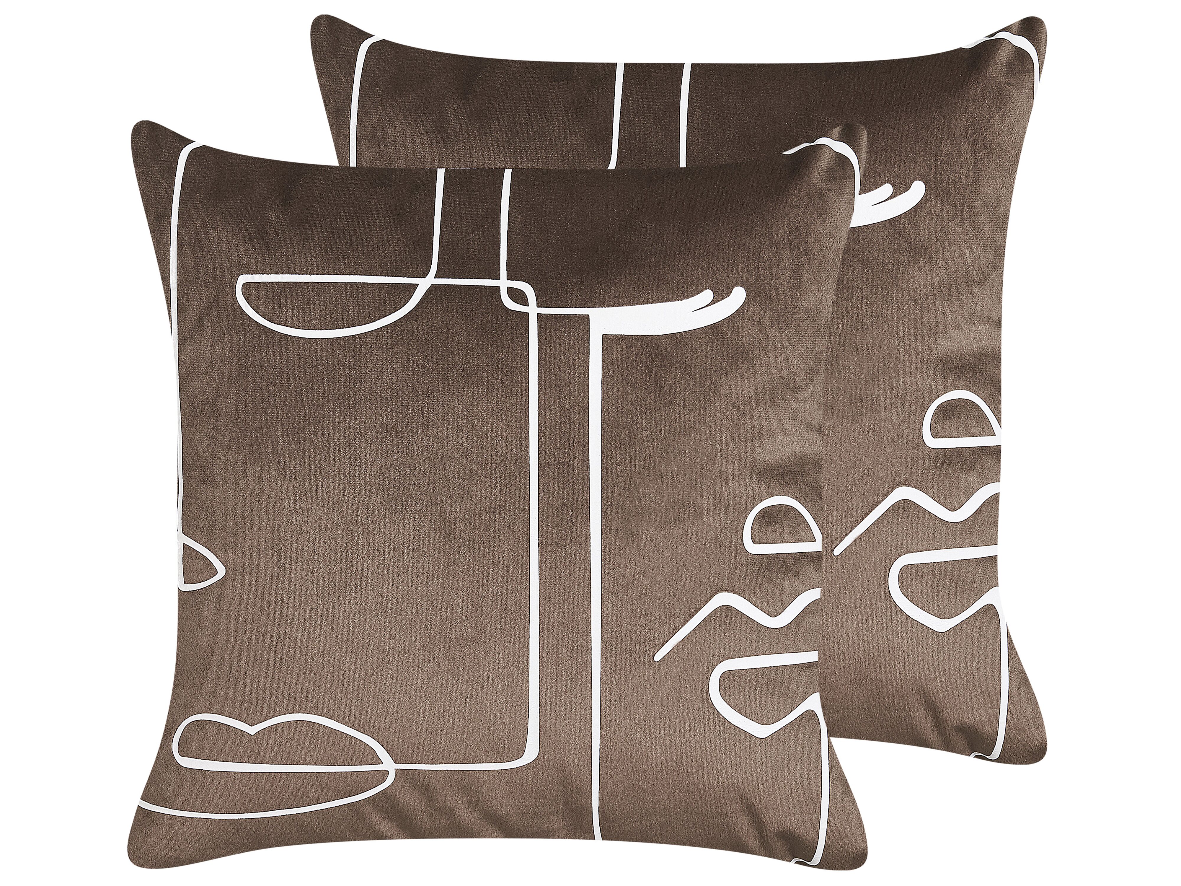 Set of 2 Decorative Cushions PHILODENDRON Velvet 45 x 45 cm Brown Abstract Pattern