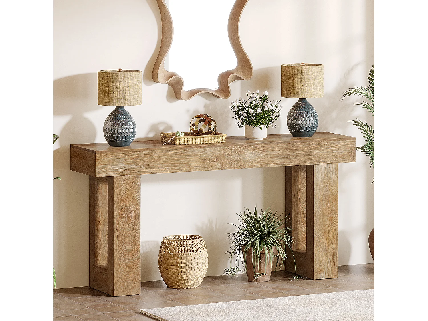 Table Console rectangulaire de 160 cm de Long, Table Basse derrière Le canapé pour entrée (Naturel)
