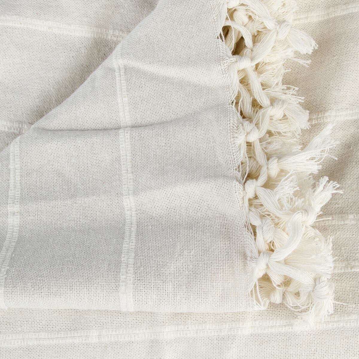 Printed bed throw, cotton Ivory white, 160x220 cm