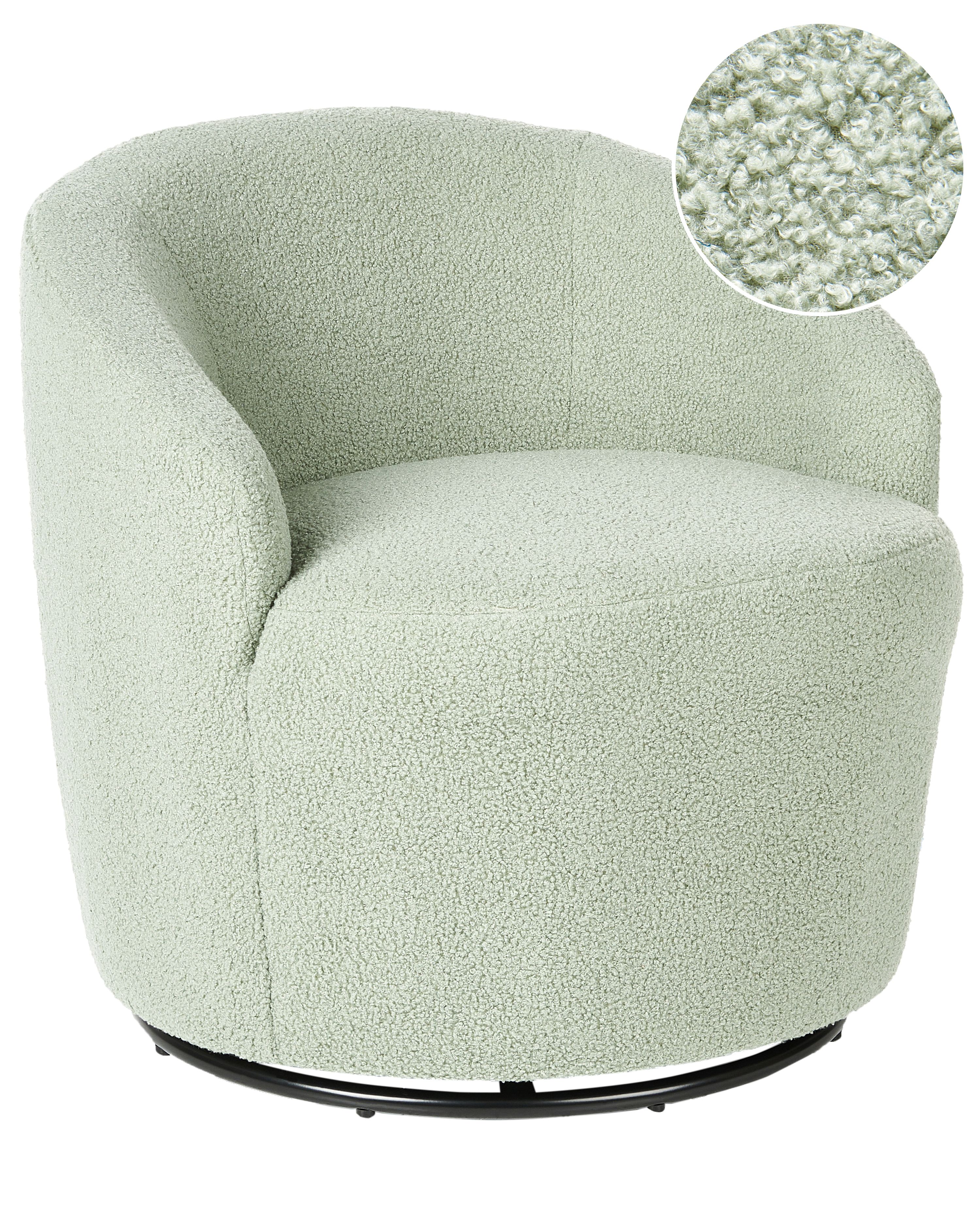 Swivel Armchair DAVIK Boucle Light Green