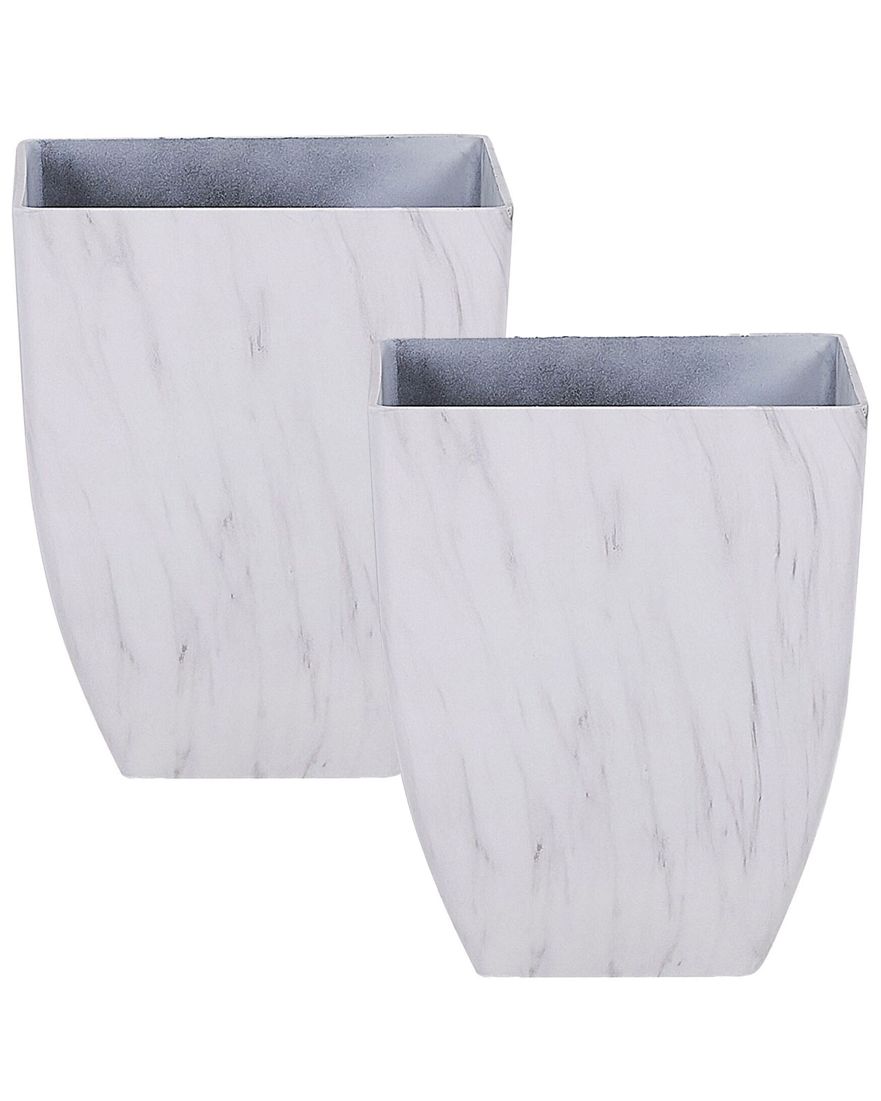 Set of 2 Plant Pots MIRO 35 cm White Marble