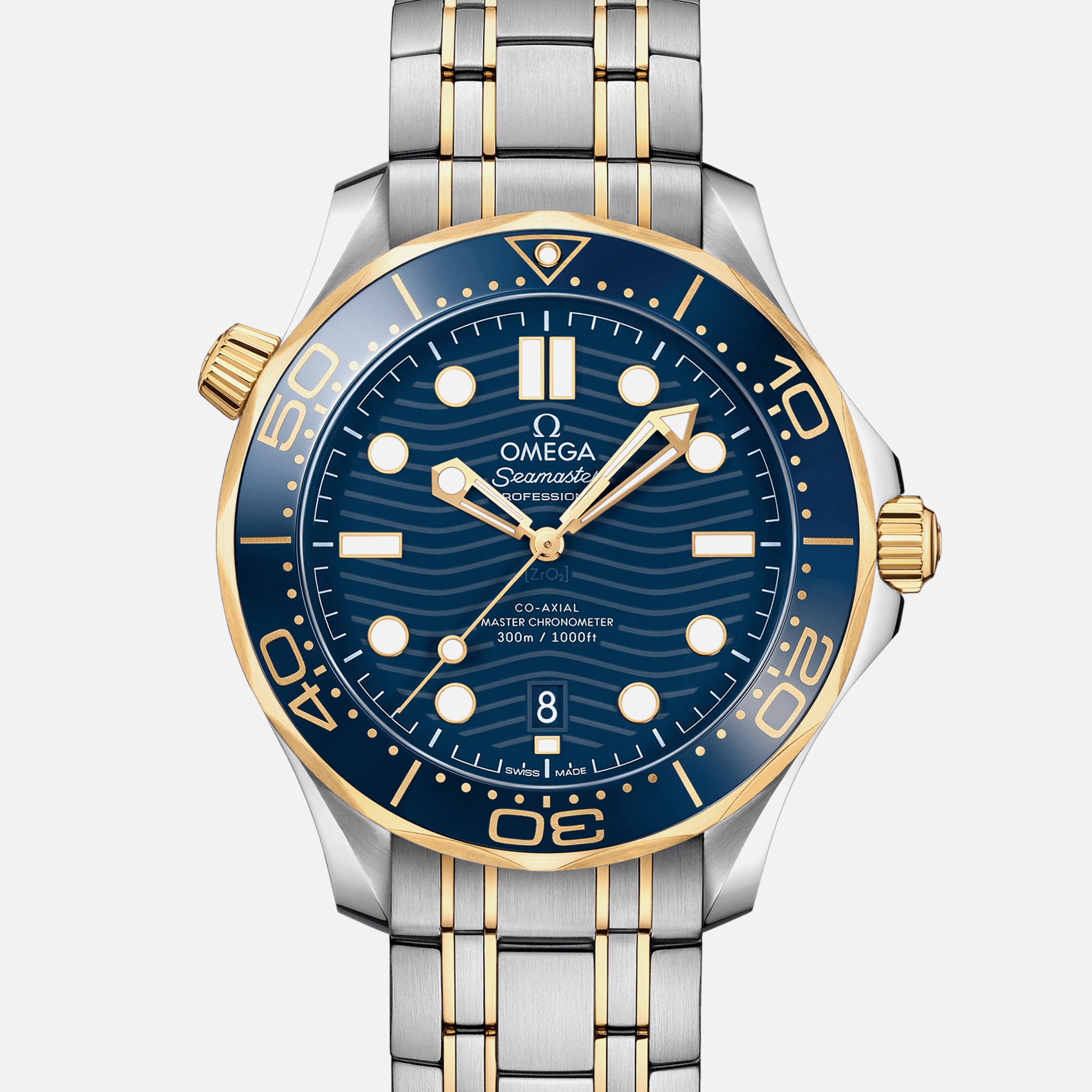Seamaster Diver 300M Co-Axial Master Chronometer 42mm Two-Tone Yellow Gold Blue Dial On Bracelet(1:1 replica) - Elite Watch Atelier