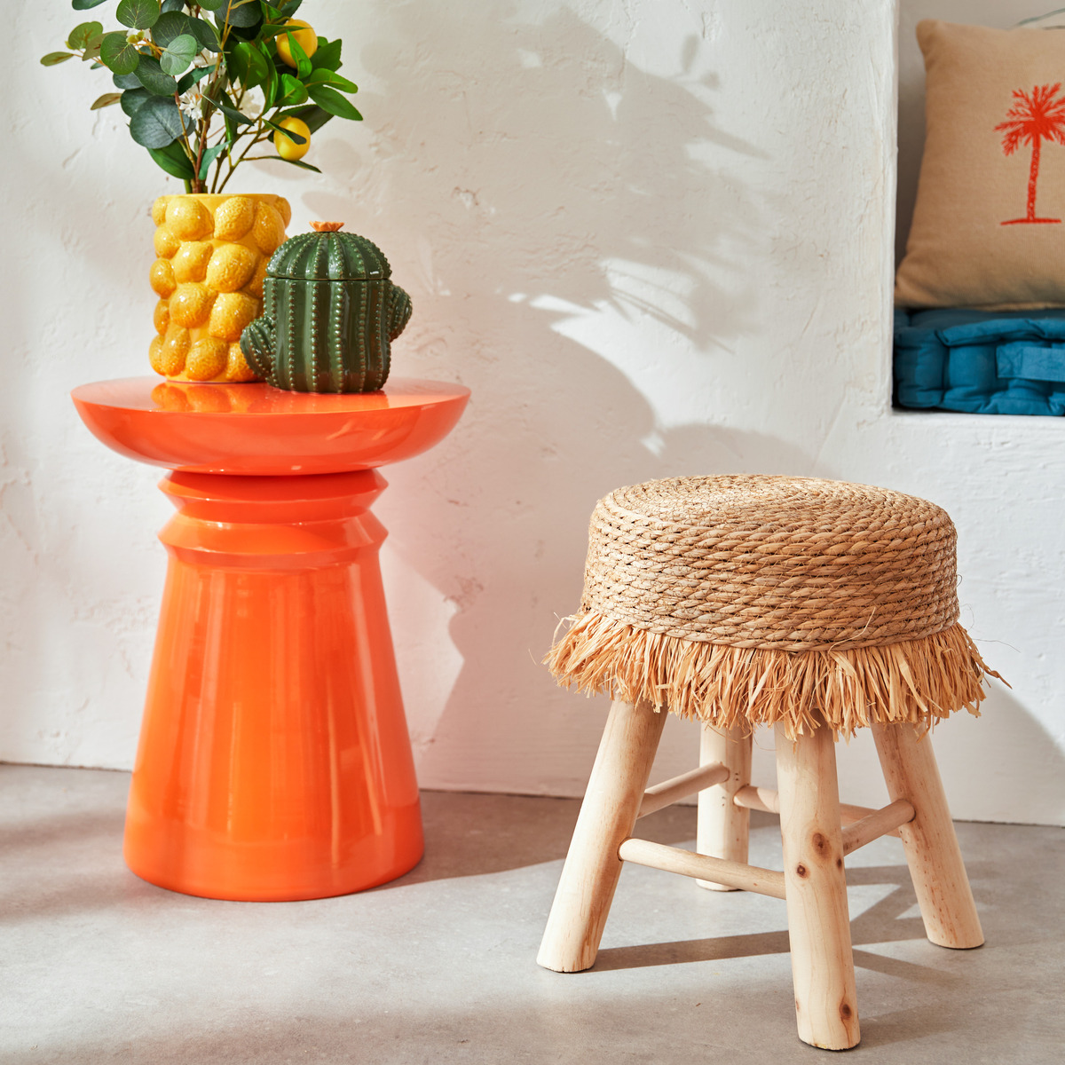 Stool "Gimpo" Pine, Beige, D.30x40 cm