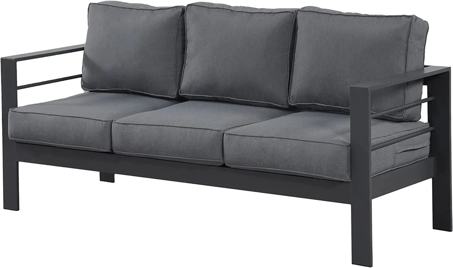 Superjoe Outdoor Patio Sofa 3 Seats Gray Aluminum With Dark Grey Cushions - Image 3 Superjoe Outdoor Patio Sofa 3 Seats Gray Aluminum With Dark Grey Cushions - Image 3