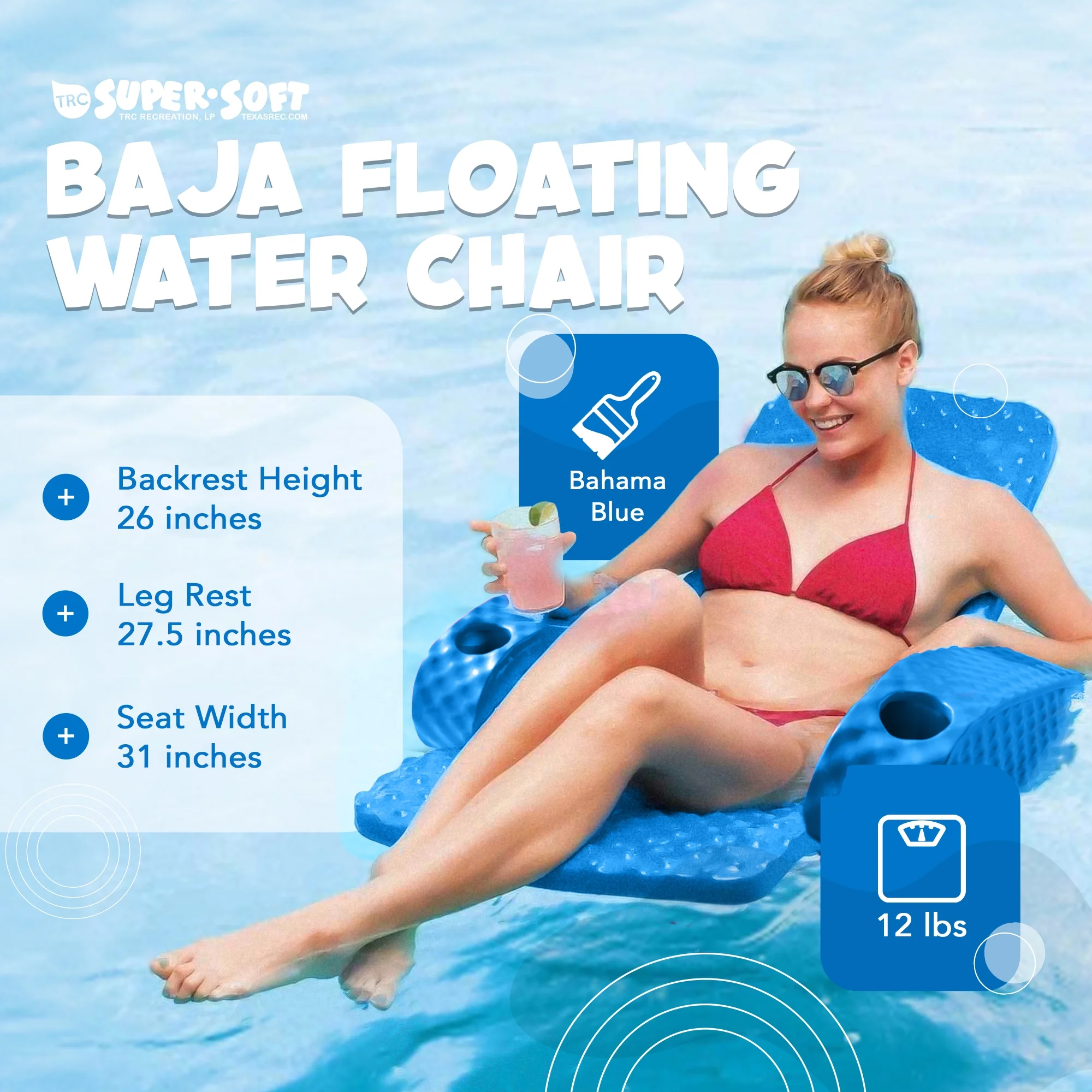 TRC Recreation Baja Folding Armchair Swimming Pool Float, Tropical Teal - Image 18