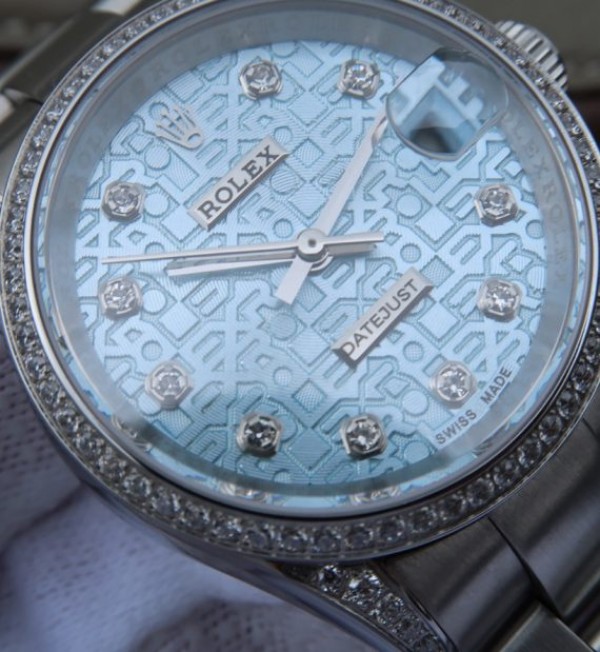 Replica Rolex DateJust 31mm Diamonds Bezel/Markers Blue Textured Dial A2235 - Top club