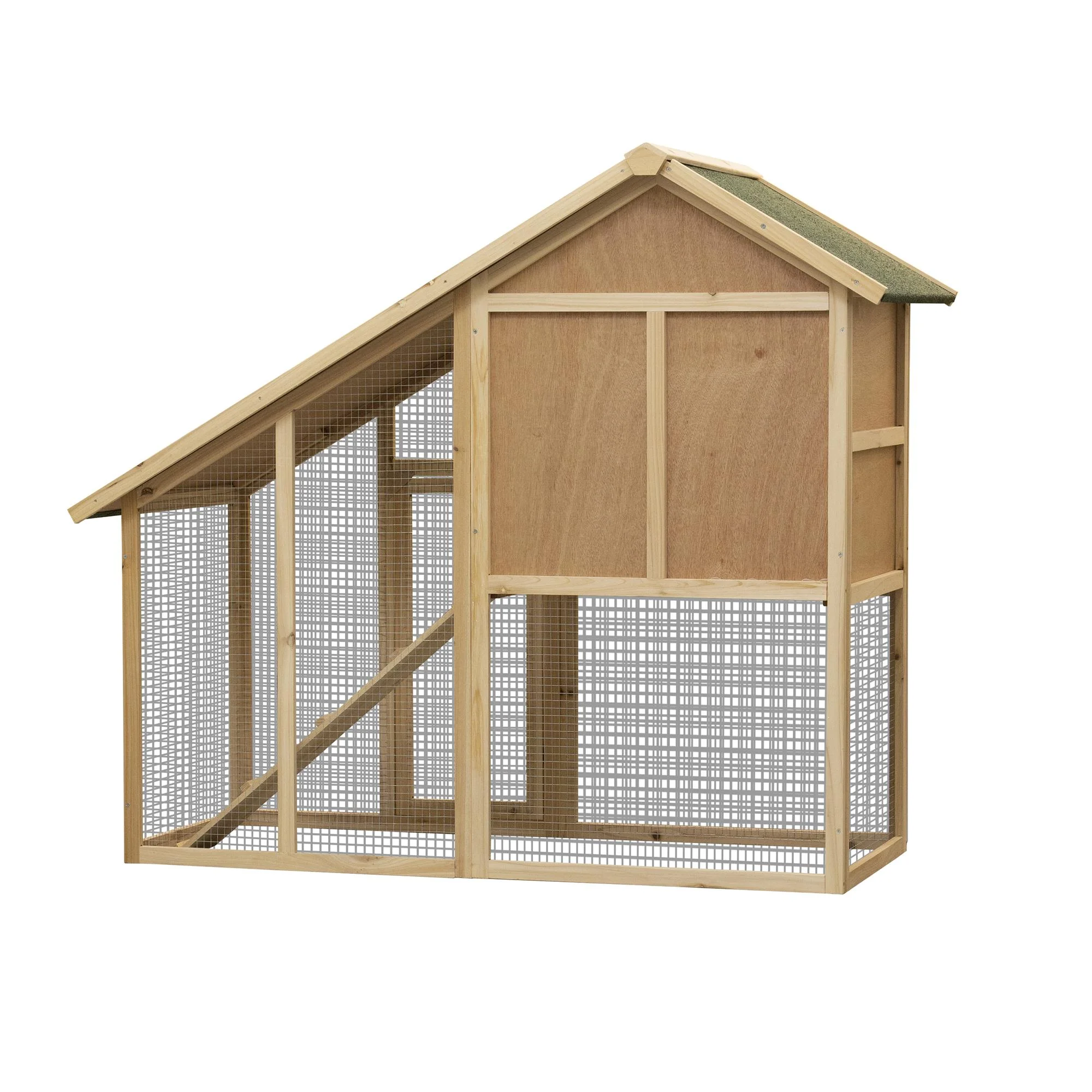 Pefilos 55" 2 Story Rabbit Hutch with Ramp, Tray, Wood Bunny Cage Poultry Chicken Coops, Beige - Image 11