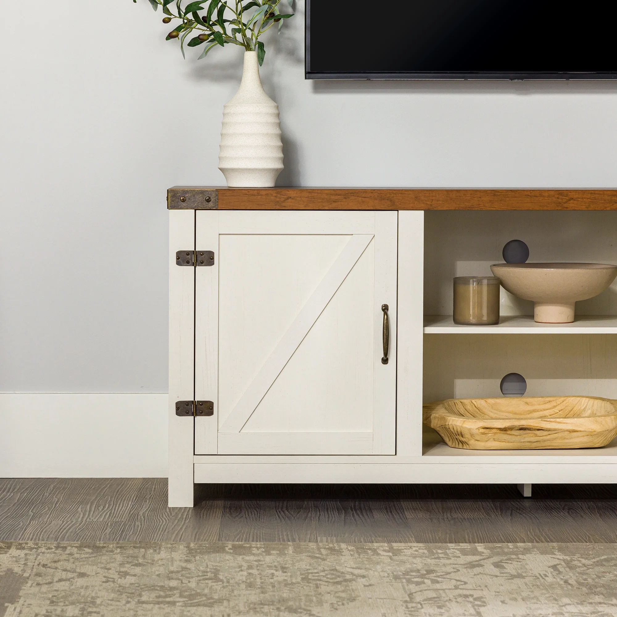 Walker Edison Modern Farmhouse Barn Door TV Stand for TVs up to 65", Grey Wash - Image 114