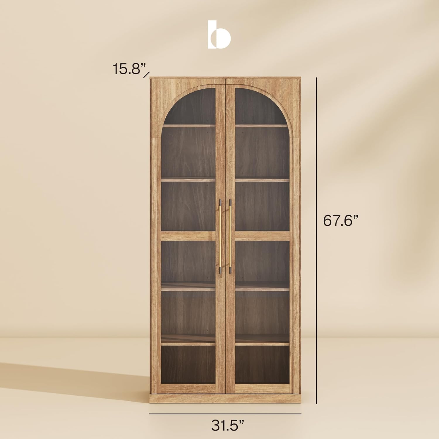 BELLEZE Modern Wood Wine Curio Cabinets with 4 Adjustable Shelves, 67
